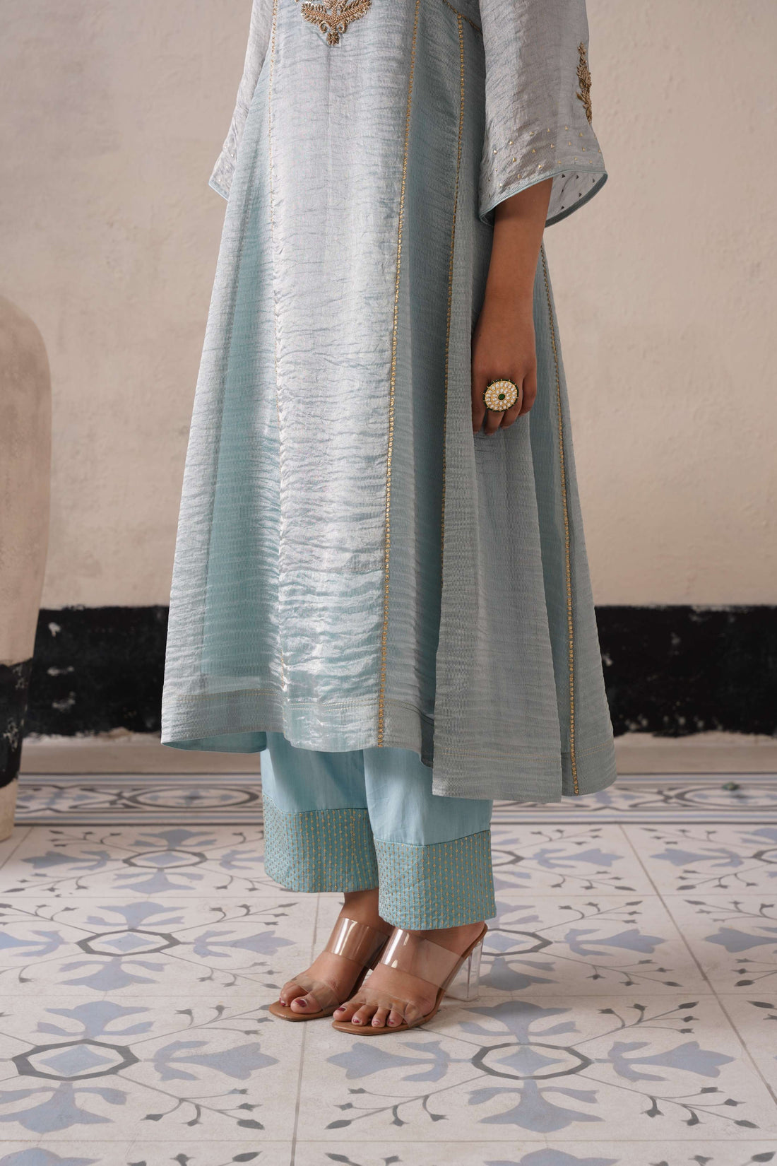 POWDER BLUE PANNEL A-LINE KURTA