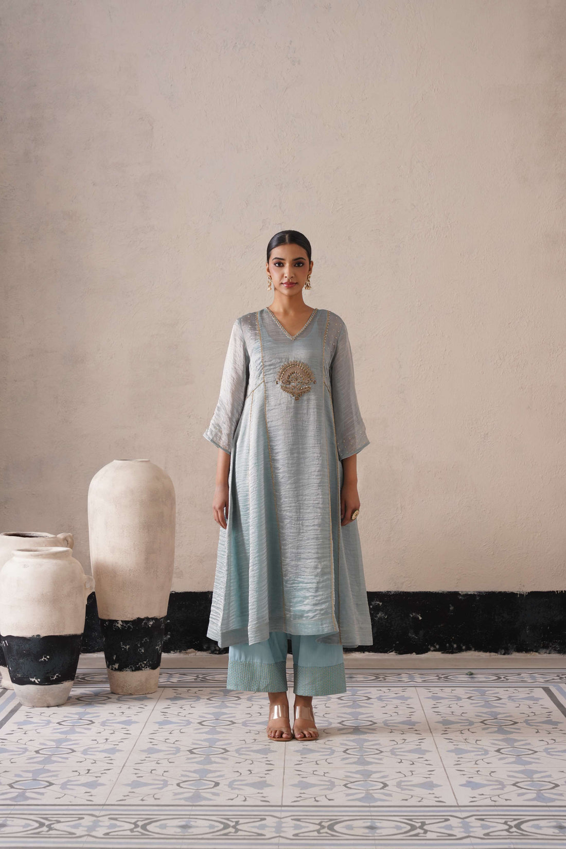 POWDER BLUE PANNEL A-LINE KURTA