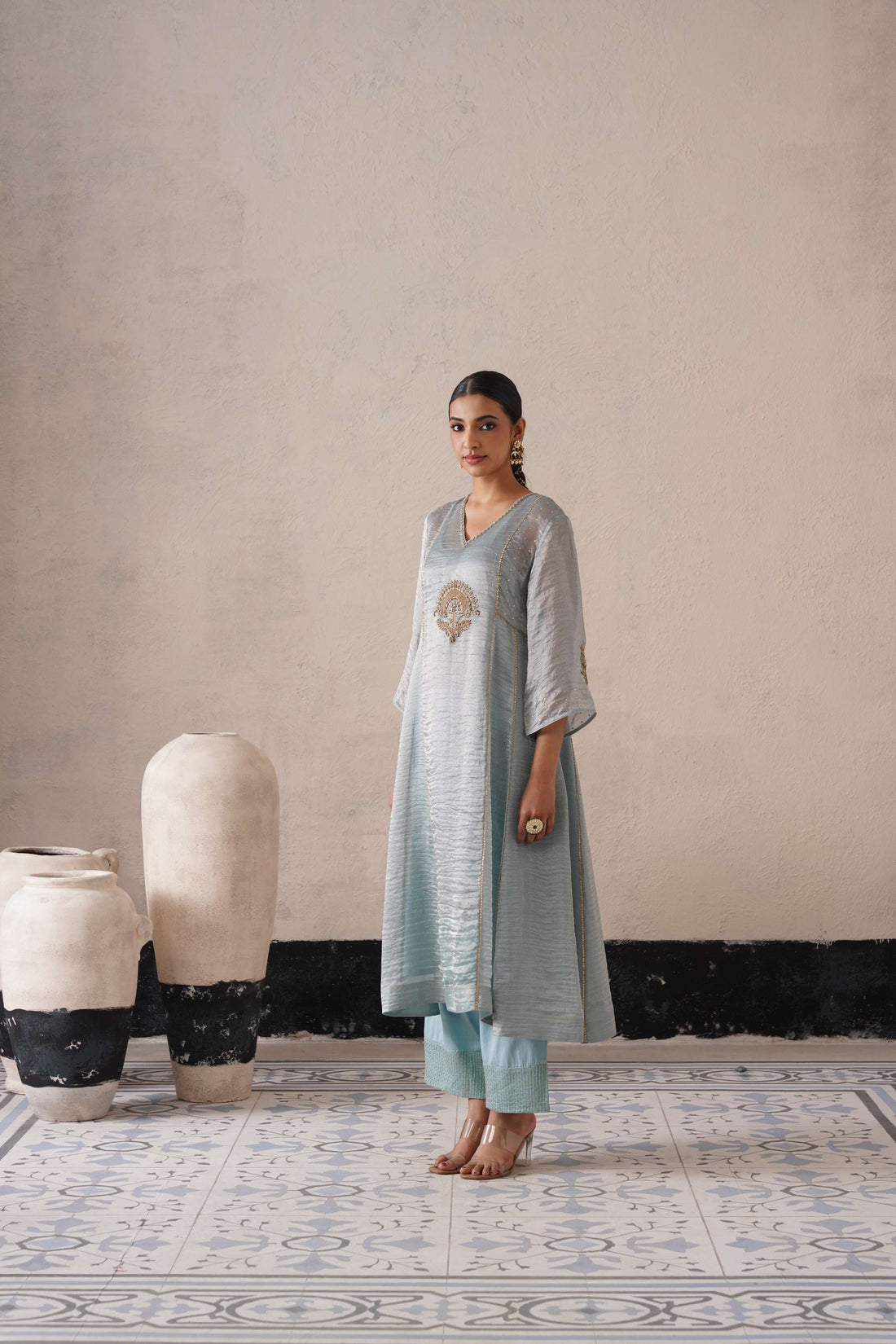 POWDER BLUE PANNEL A-LINE KURTA