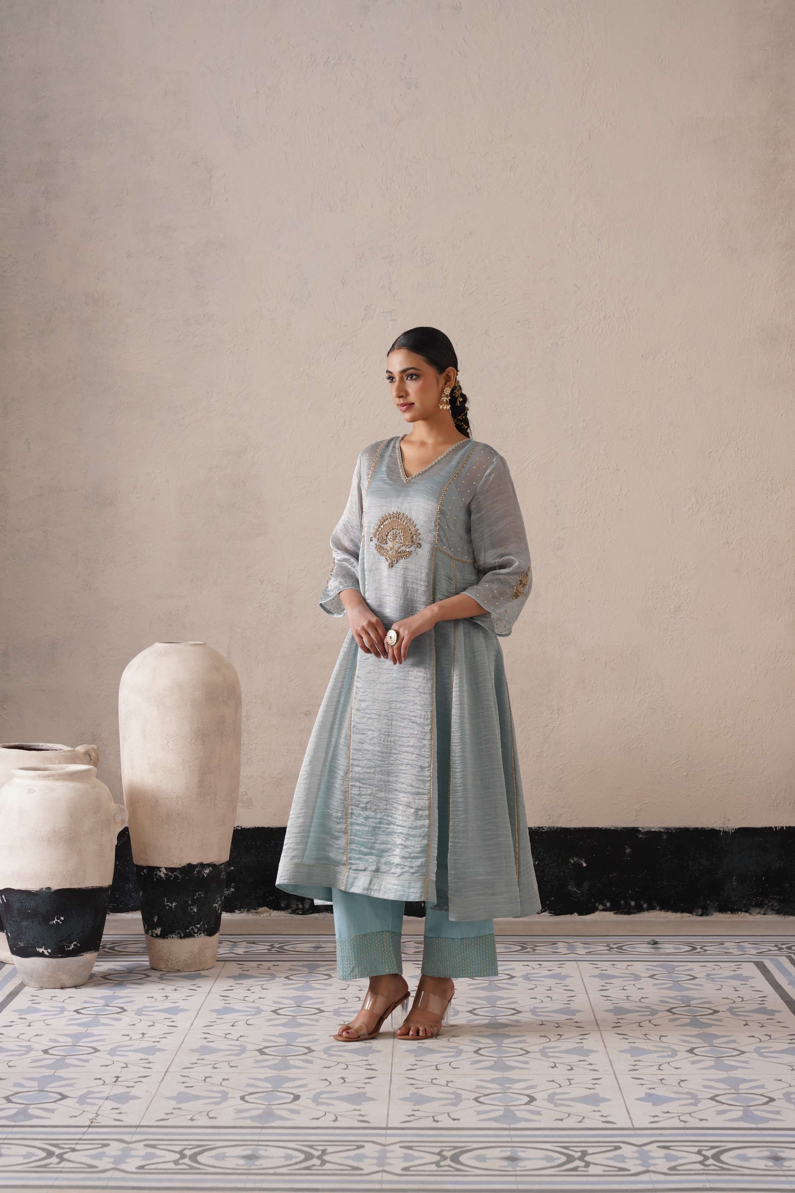 POWDER BLUE PANNEL A-LINE KURTA