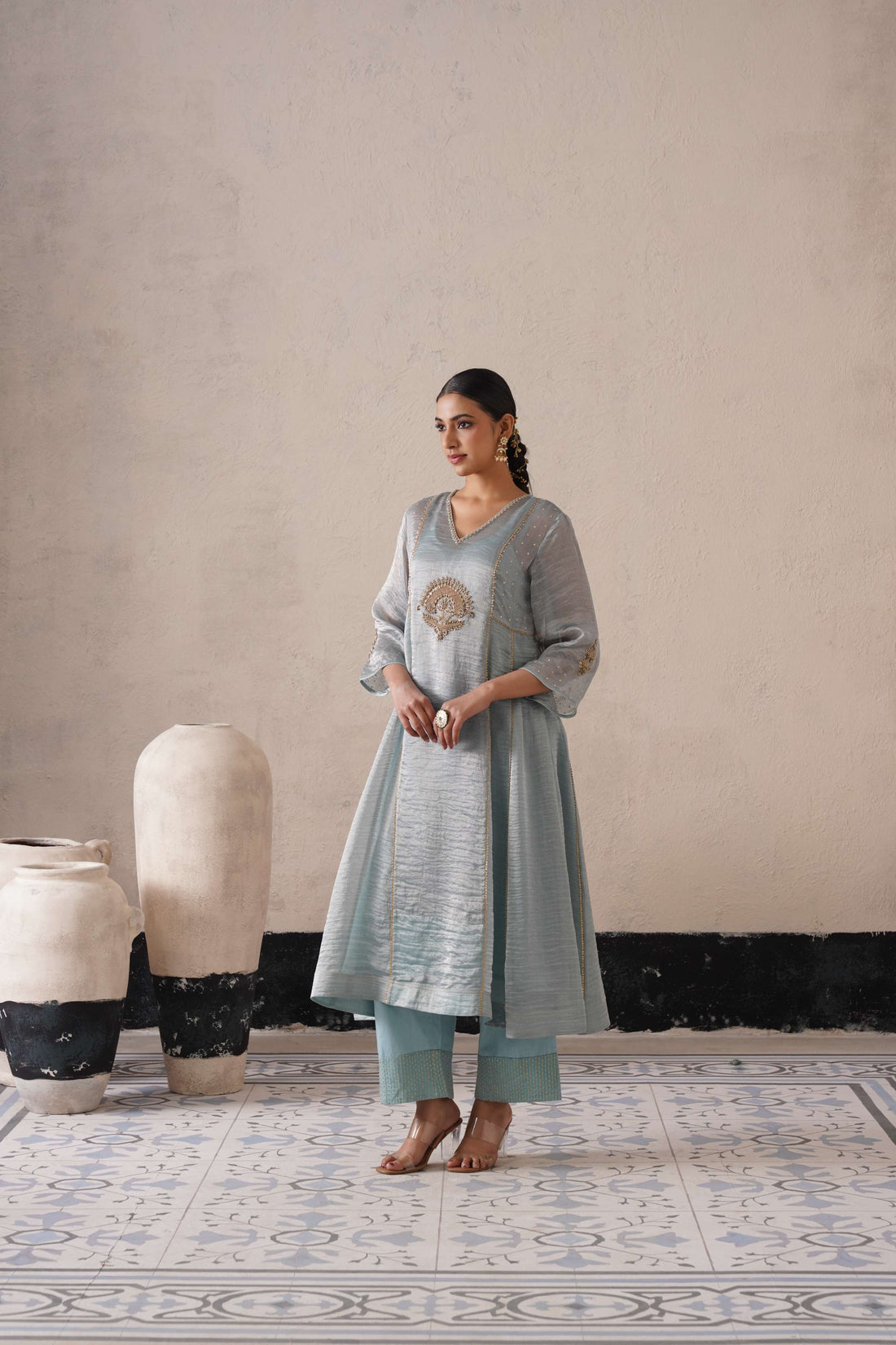 POWDER BLUE PANNEL A-LINE KURTA