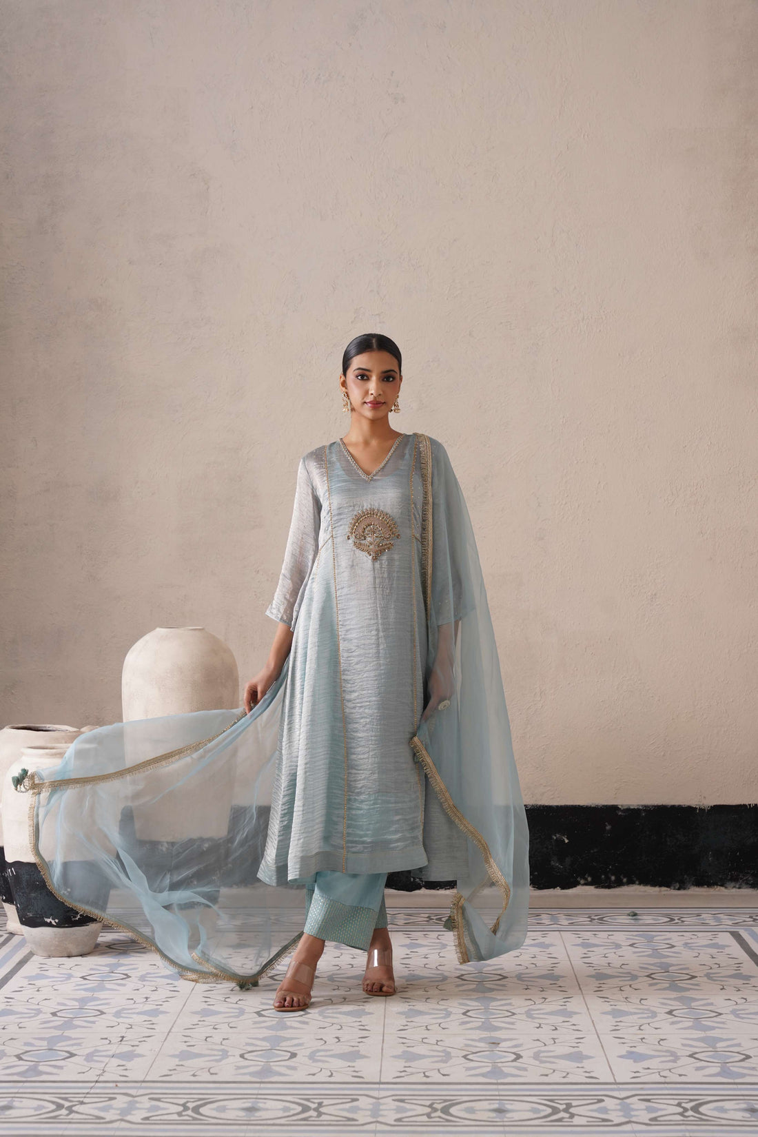POWDER BLUE PANNEL A-LINE KURTA