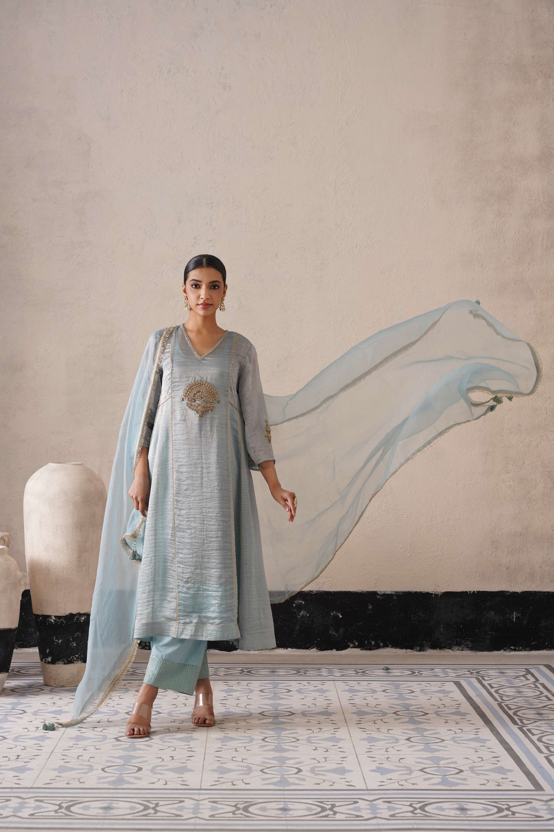 POWDER BLUE PANNEL A-LINE KURTA