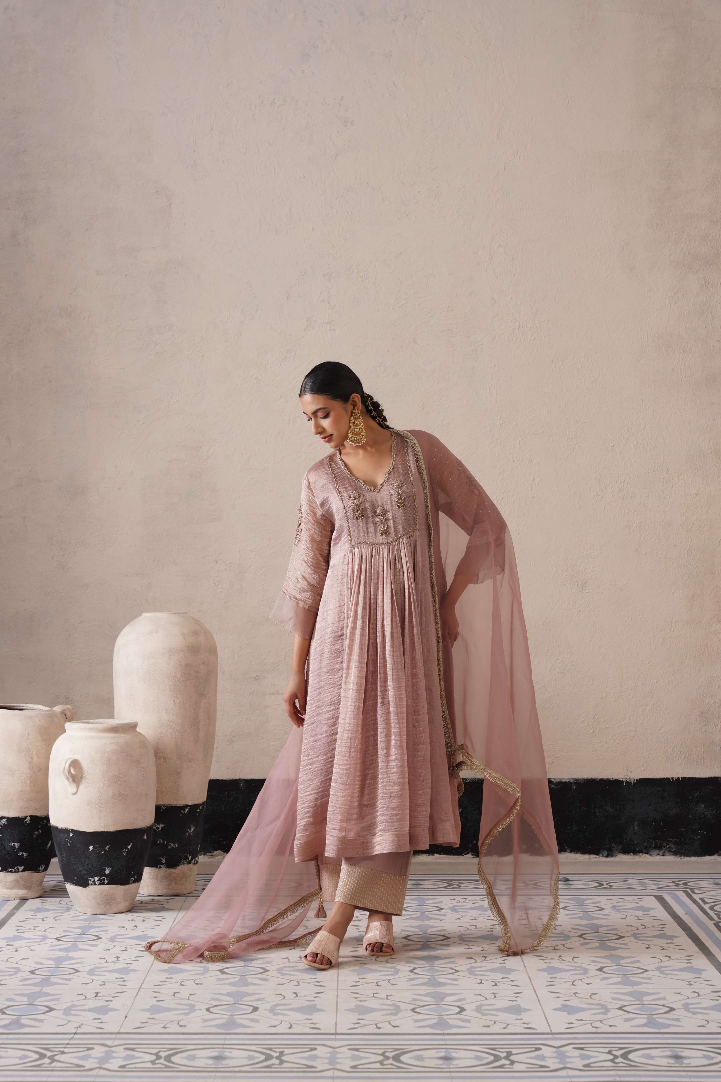 DUSTY MAUVE GATHERS KURTA