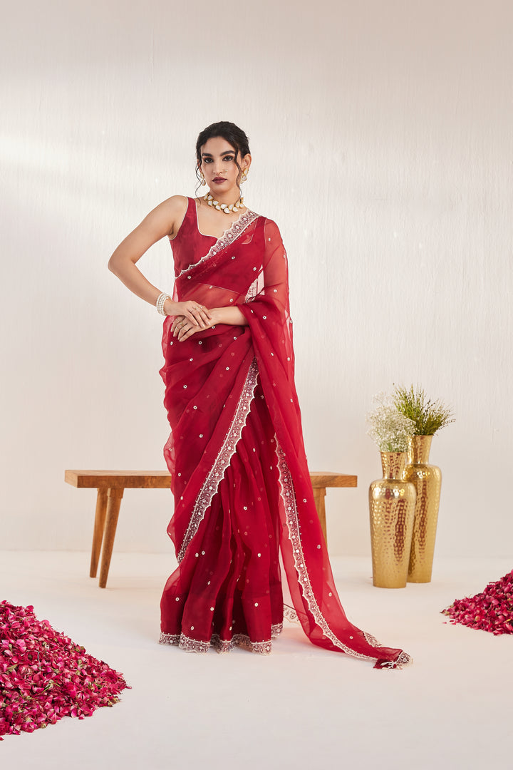 Reshami Raat Mahroon Saree