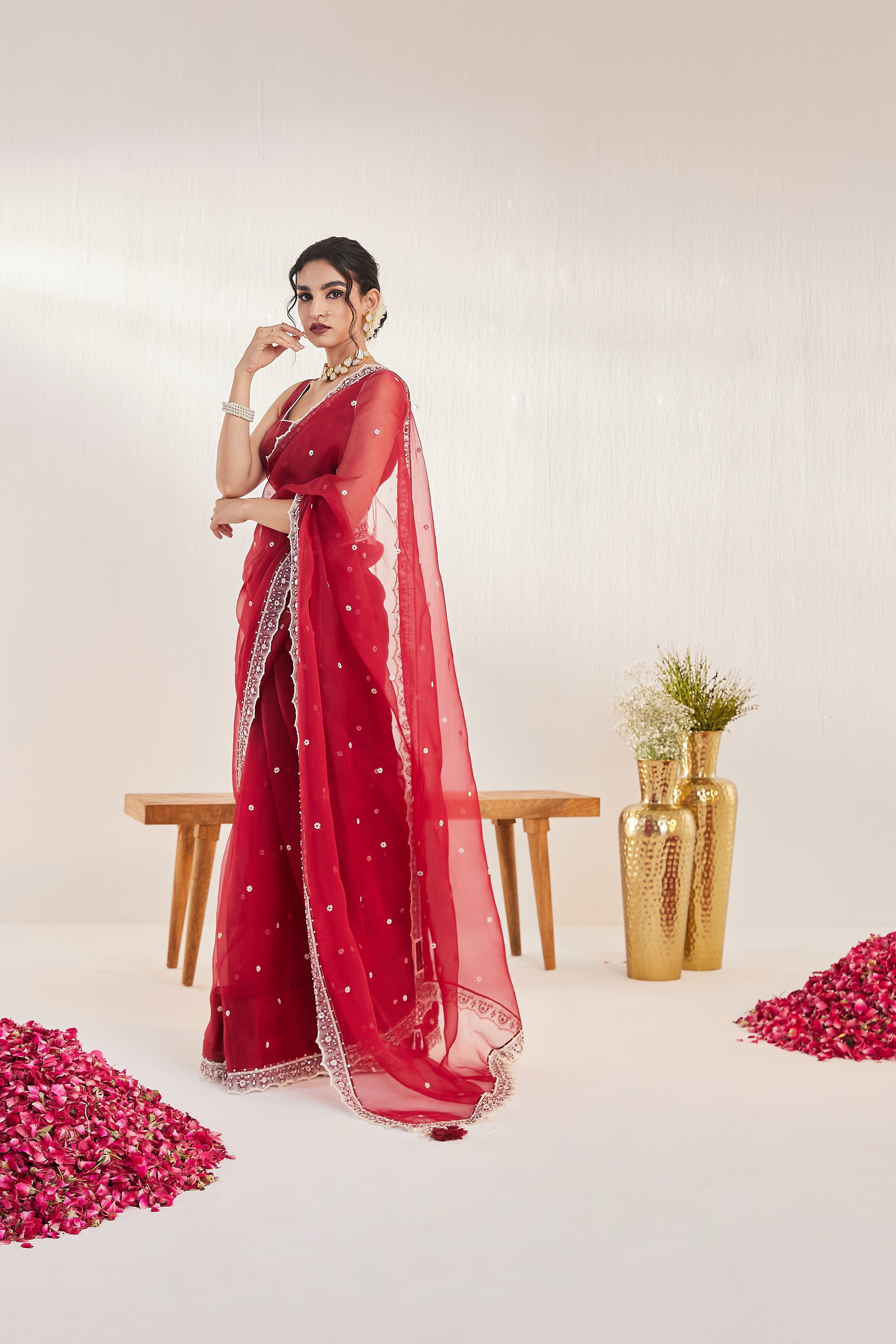 Reshami Raat Mahroon Saree
