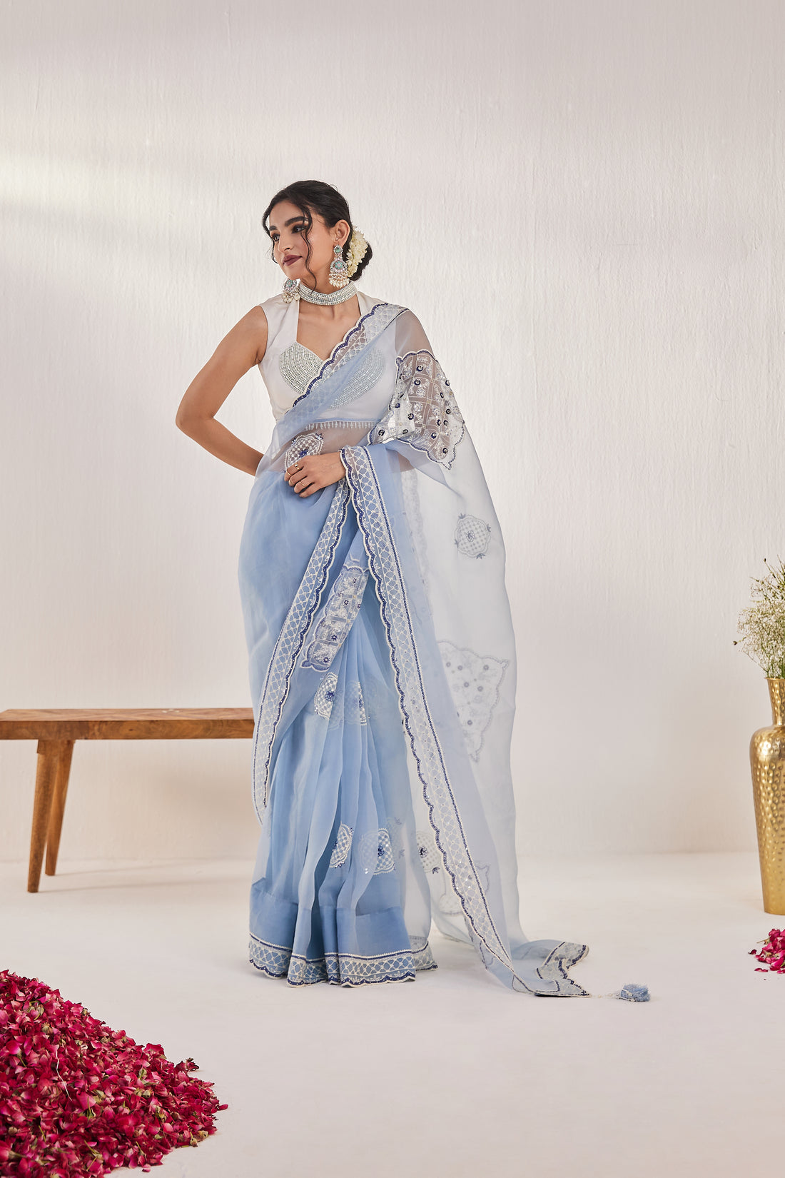 Reshami Raat Aqua blue Saree