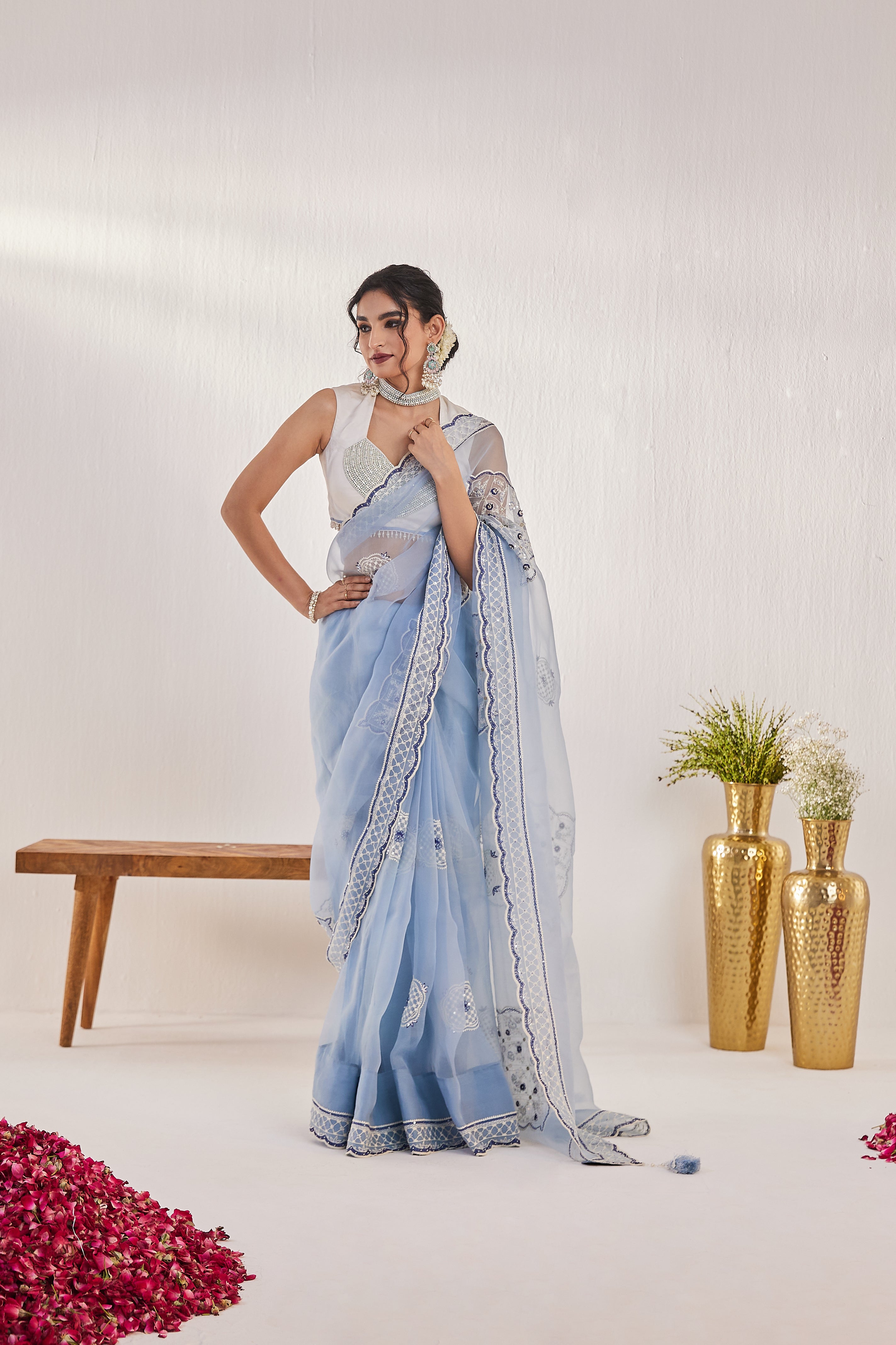Reshami Raat Aqua blue Saree