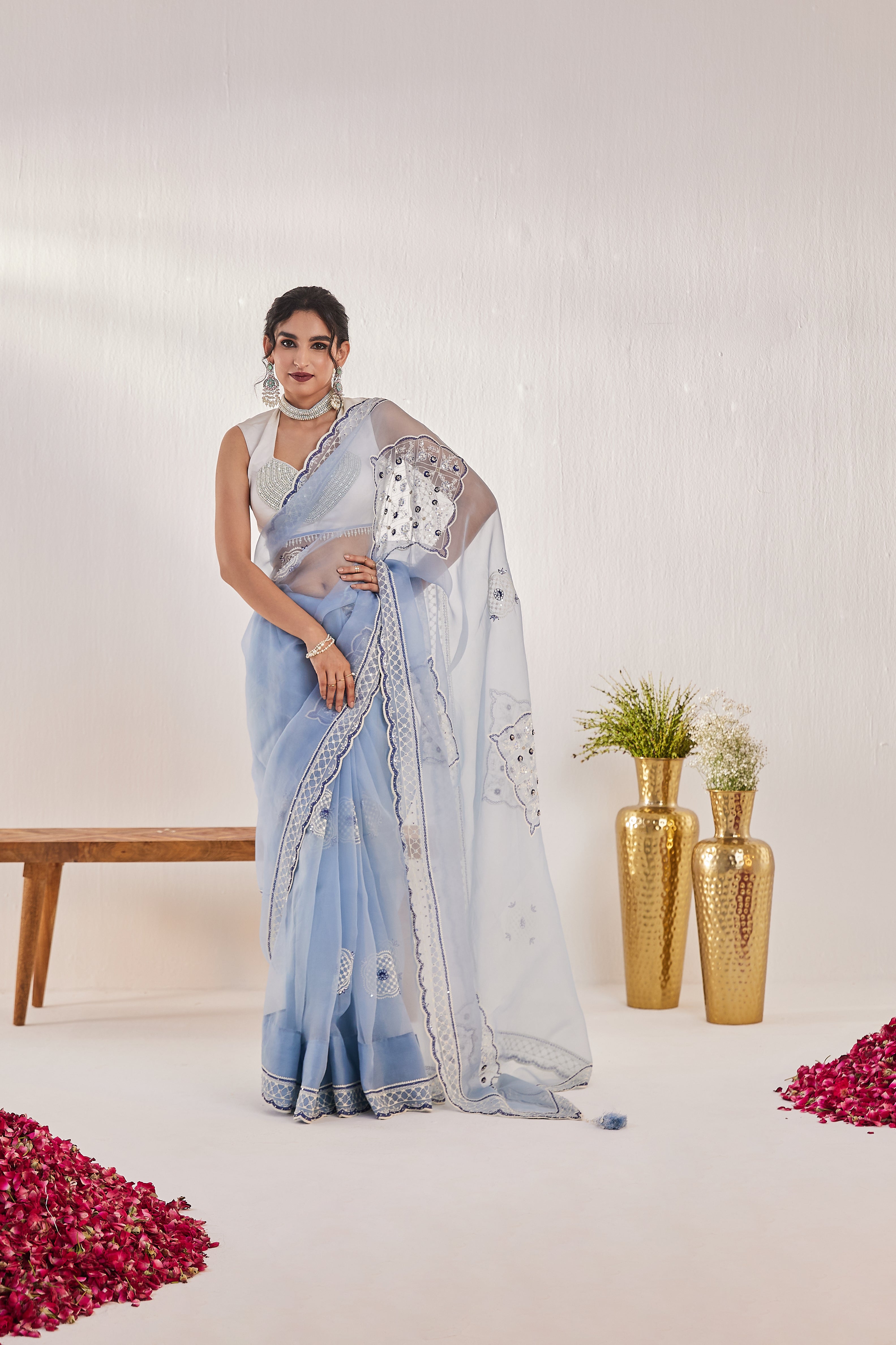 Reshami Raat Aqua blue Saree