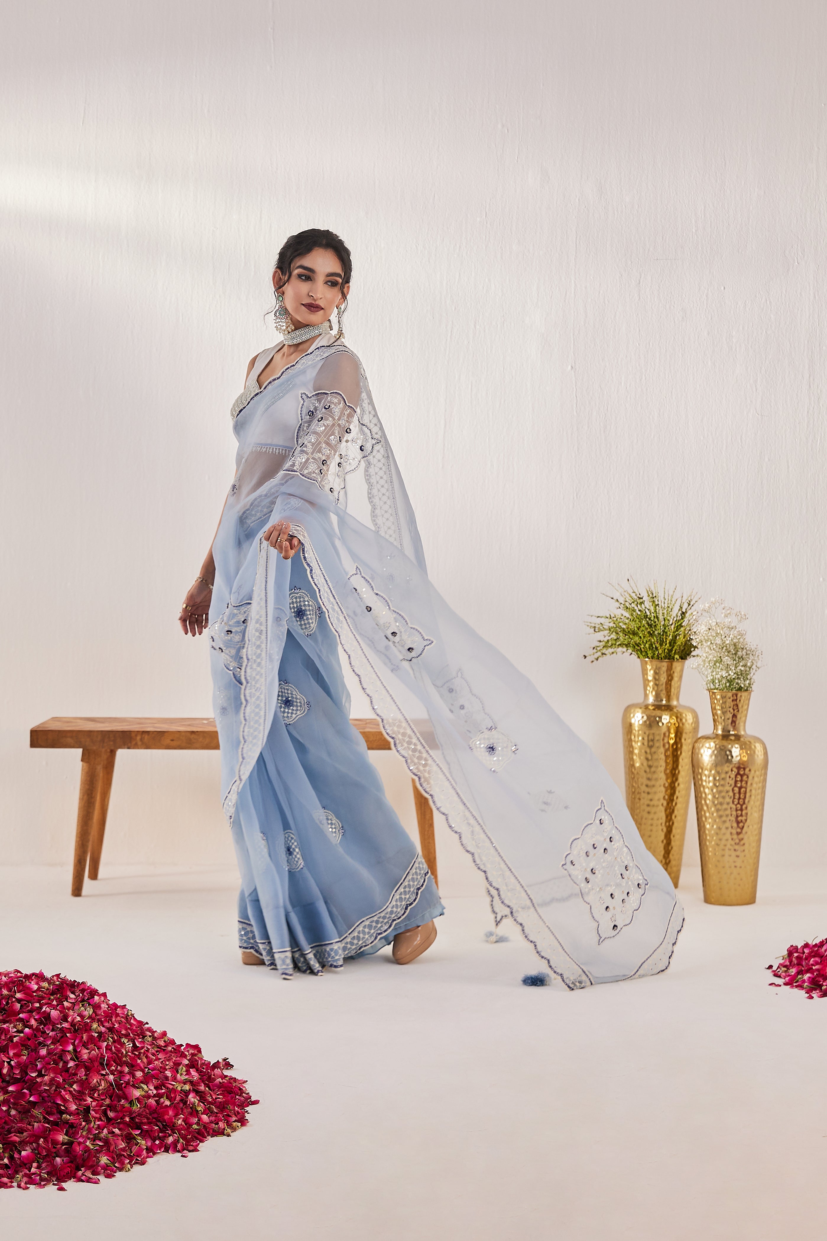 Reshami Raat Aqua blue Saree
