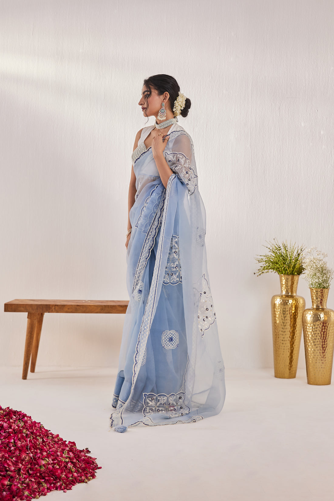 Reshami Raat Aqua blue Saree