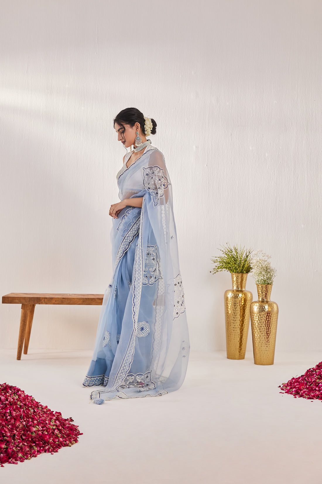 Reshami Raat Aqua blue Saree