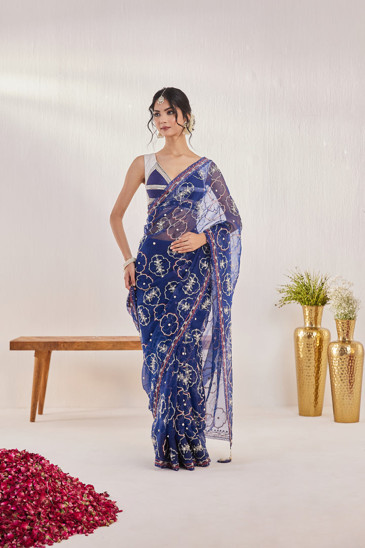 Reshami Raat Midnight blue Saree
