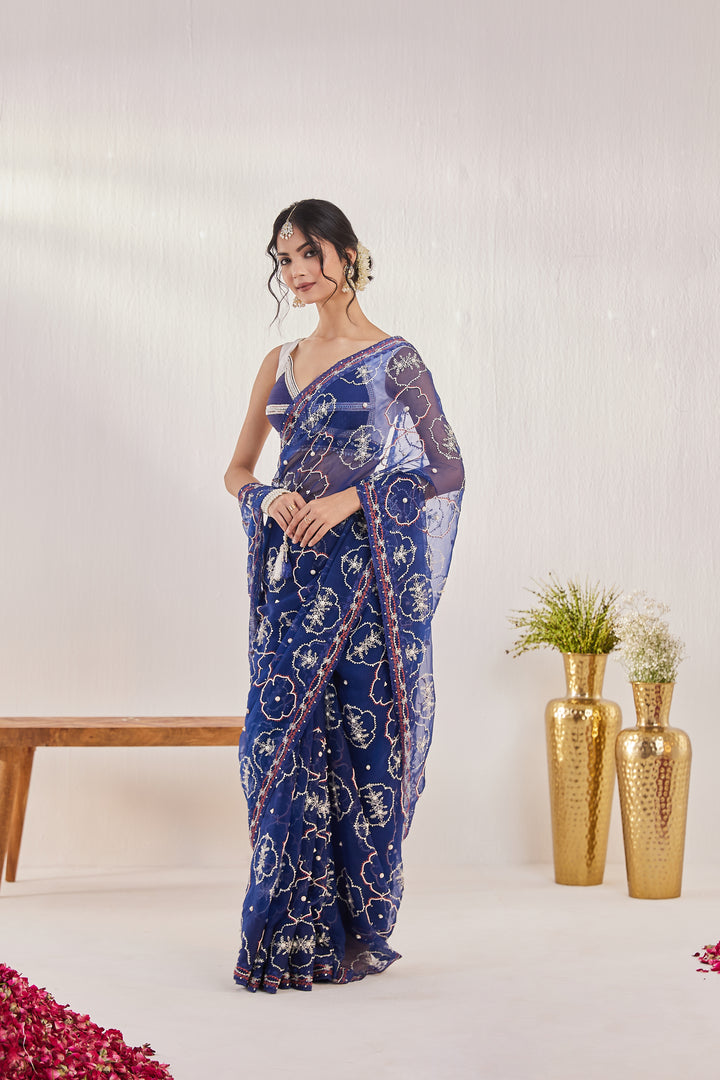 Reshami Raat Midnight blue Saree