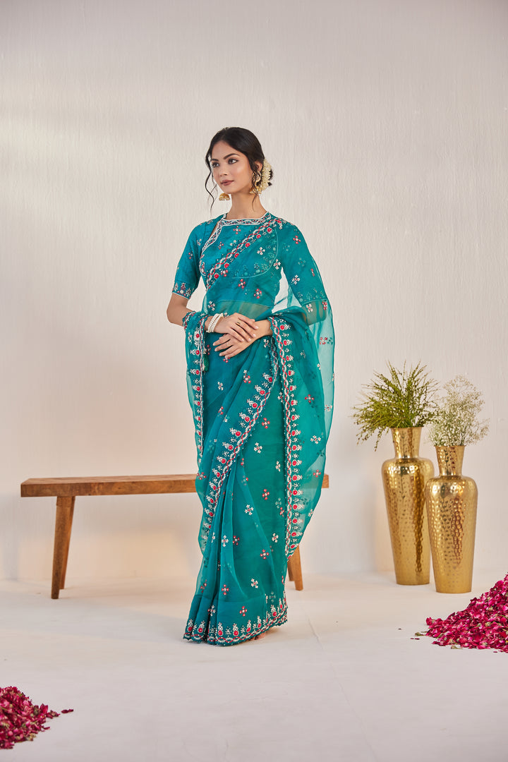 Reshami Raat Ruby Red Saree