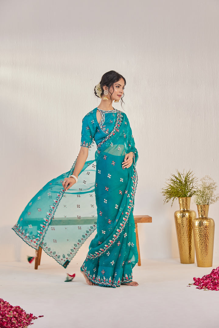 Reshami Raat Ruby Red Saree