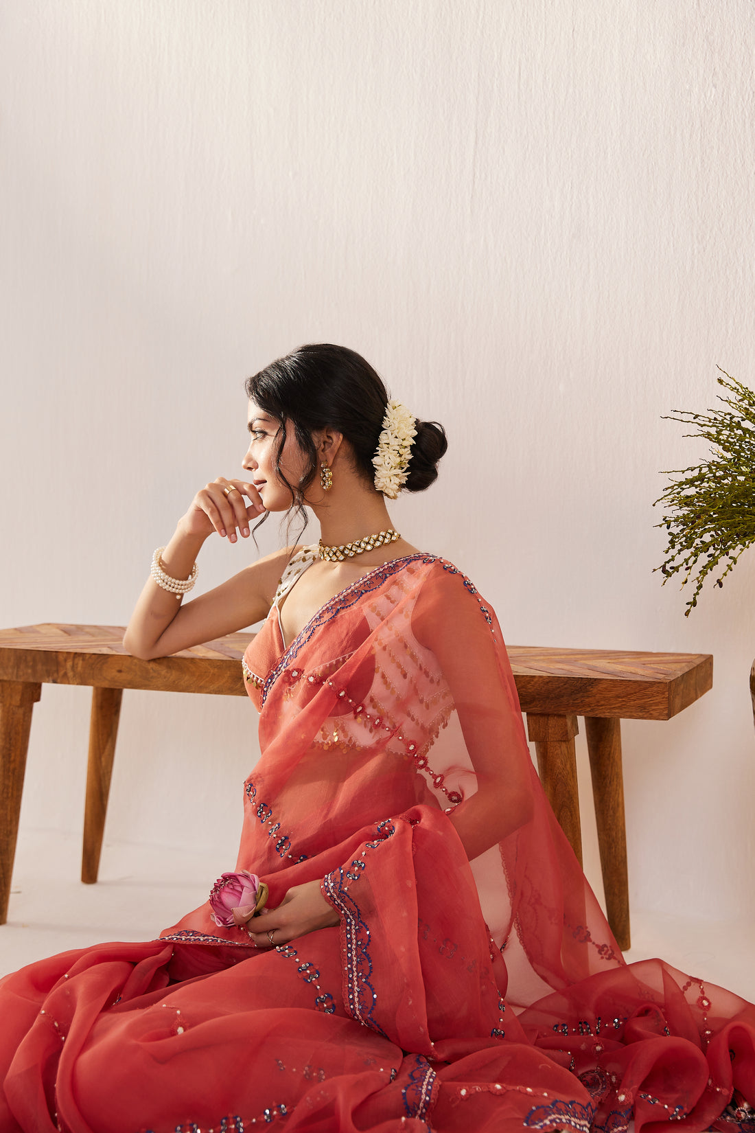 Reshami Raat Peach orange Saree