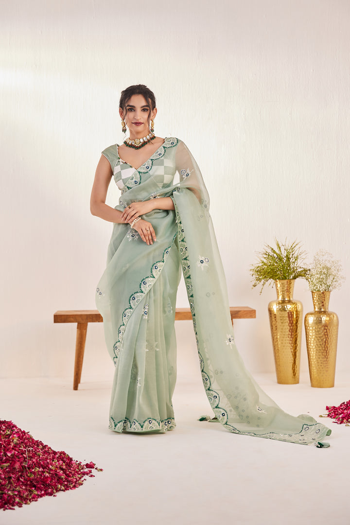 Reshami Raat marine green  Saree