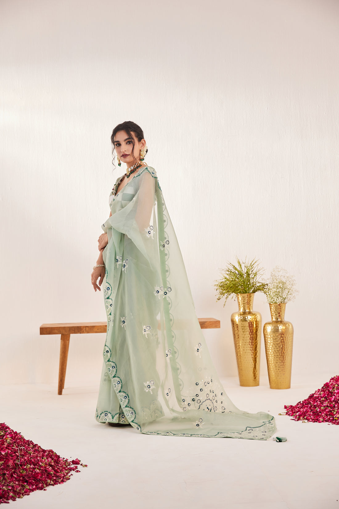 Reshami Raat marine green  Saree
