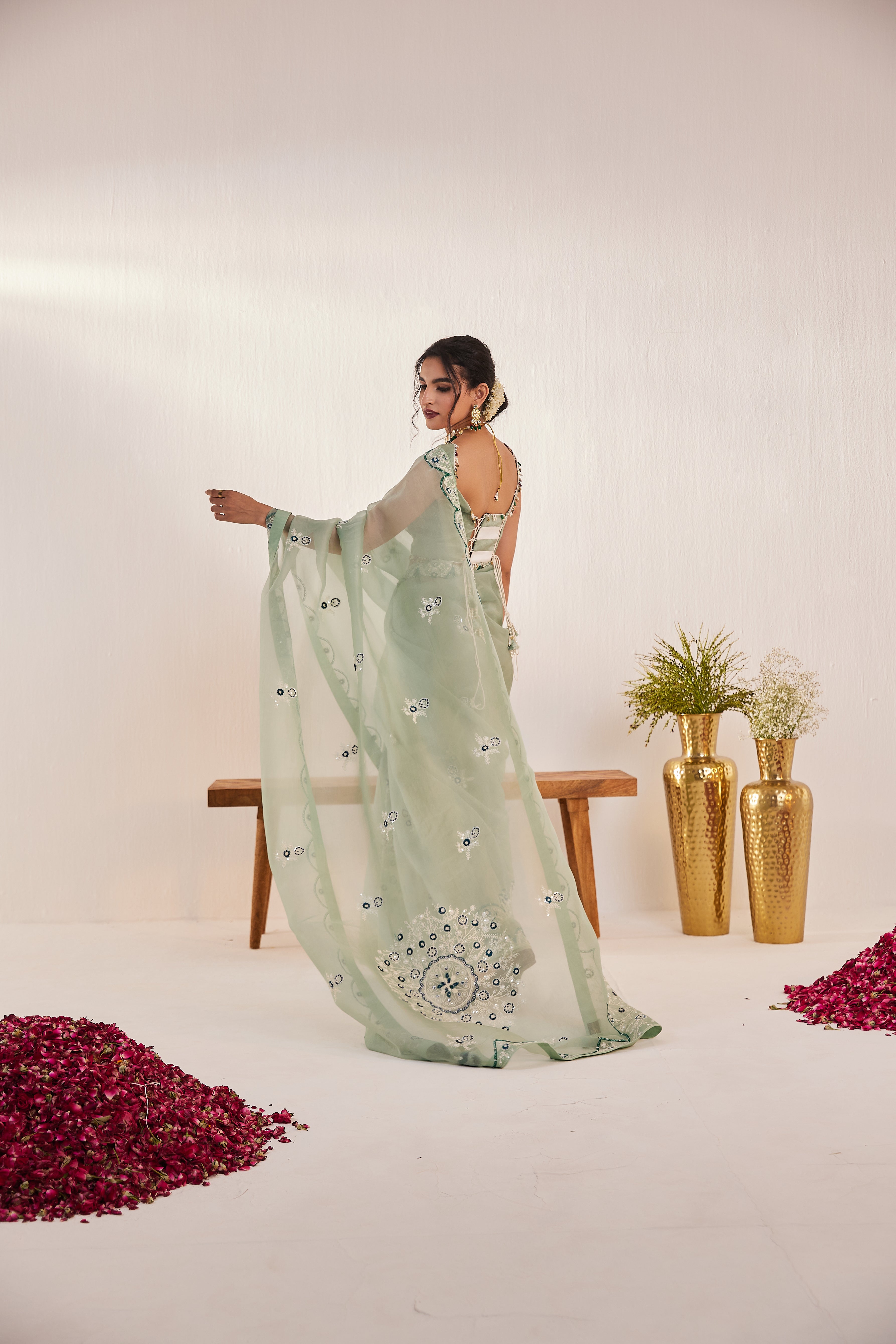 Reshami Raat marine green  Saree