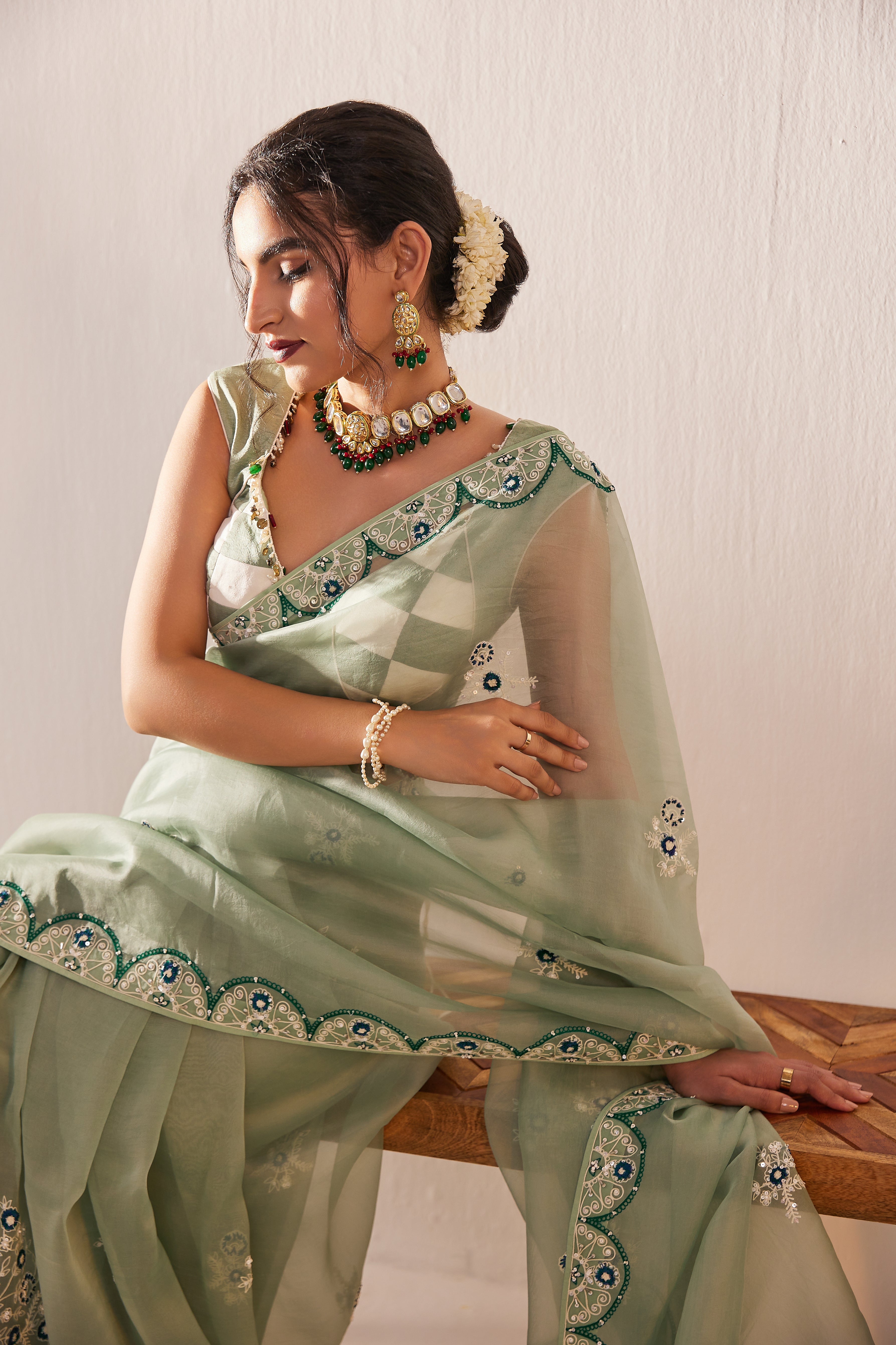 Reshami Raat marine green  Saree