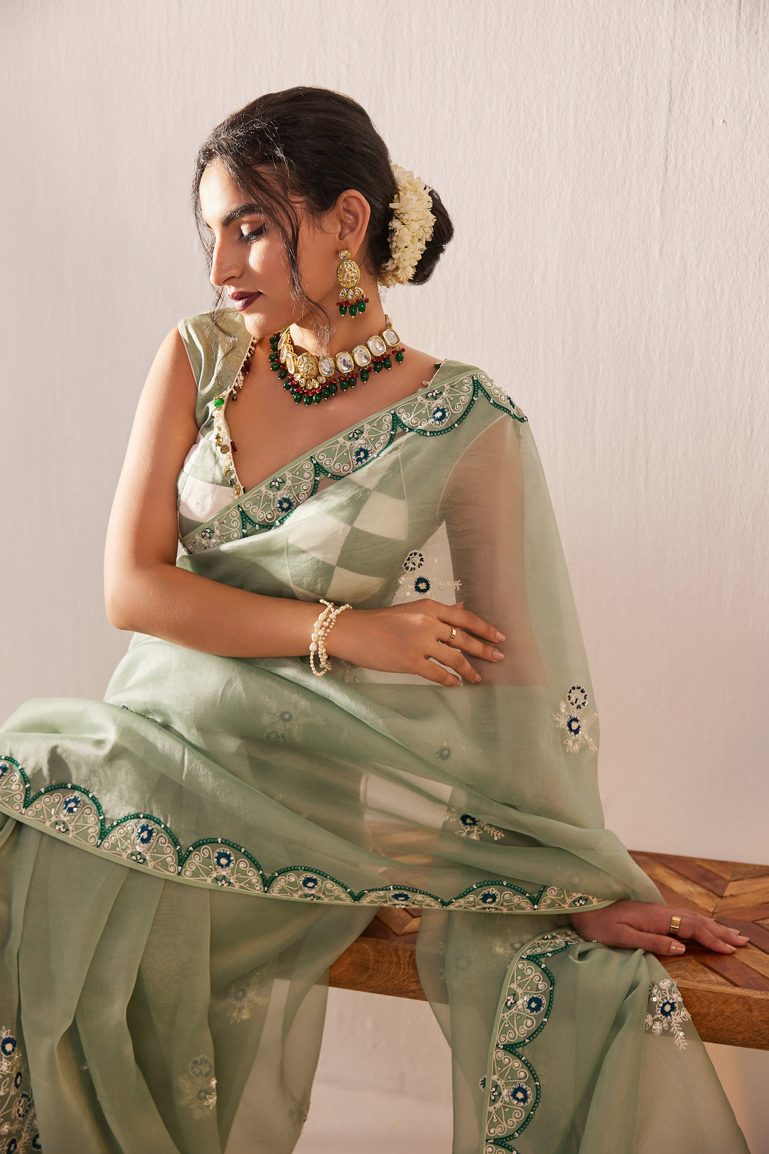 Reshami Raat marine green  Saree