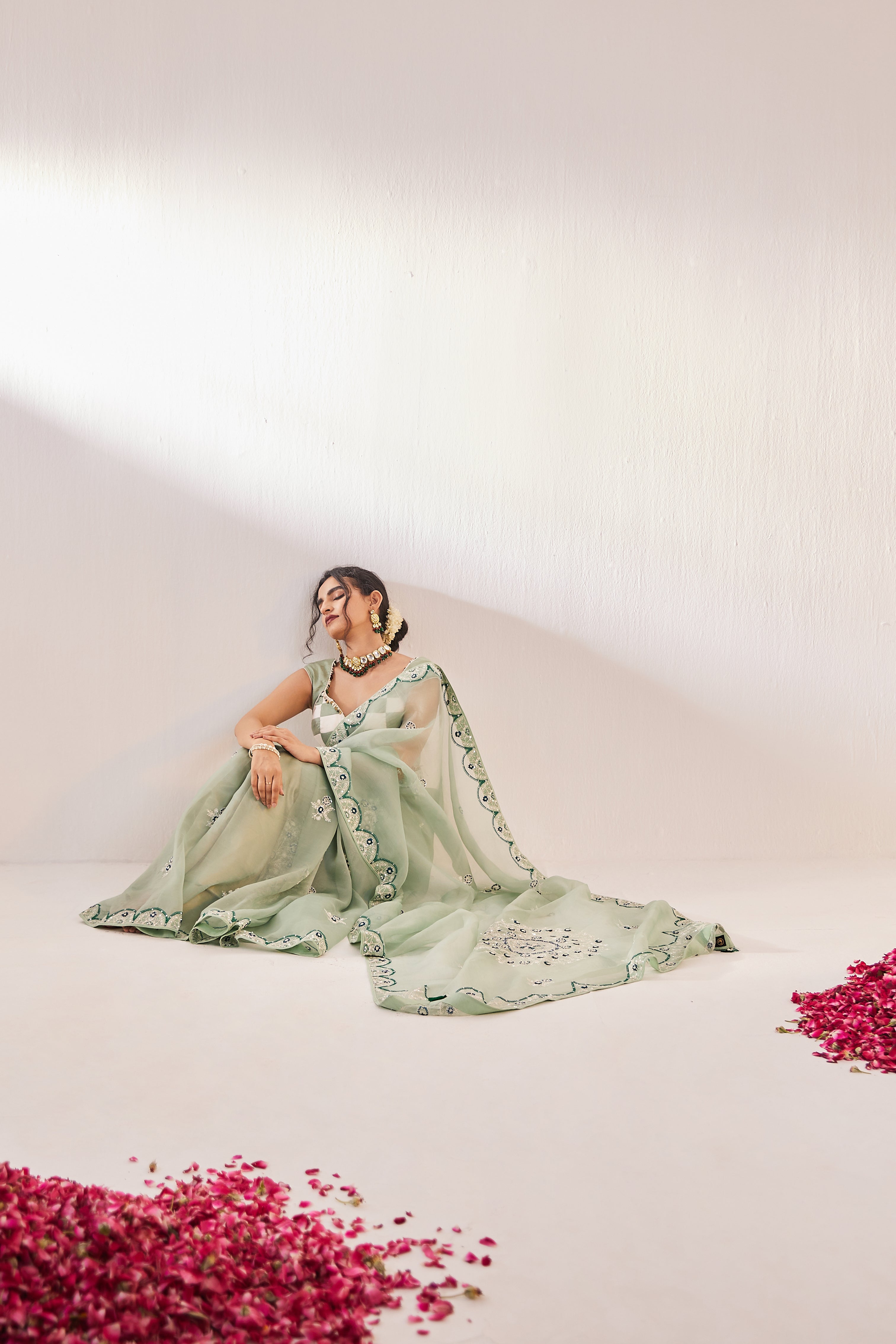 Reshami Raat marine green  Saree