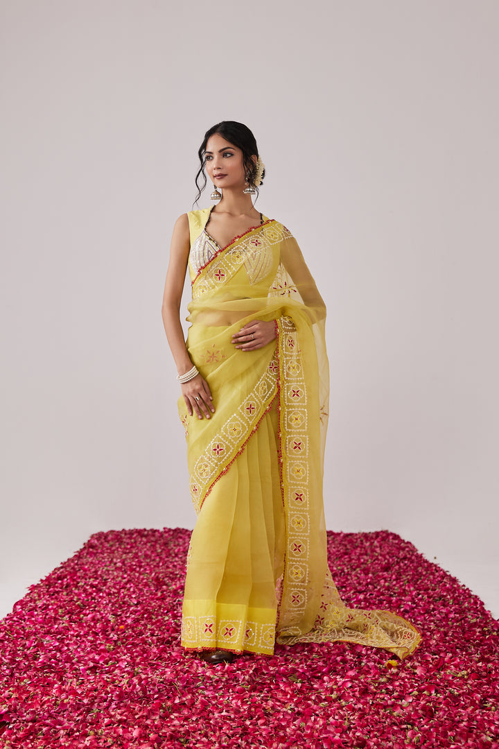 Reshami Raat yellow  Saree