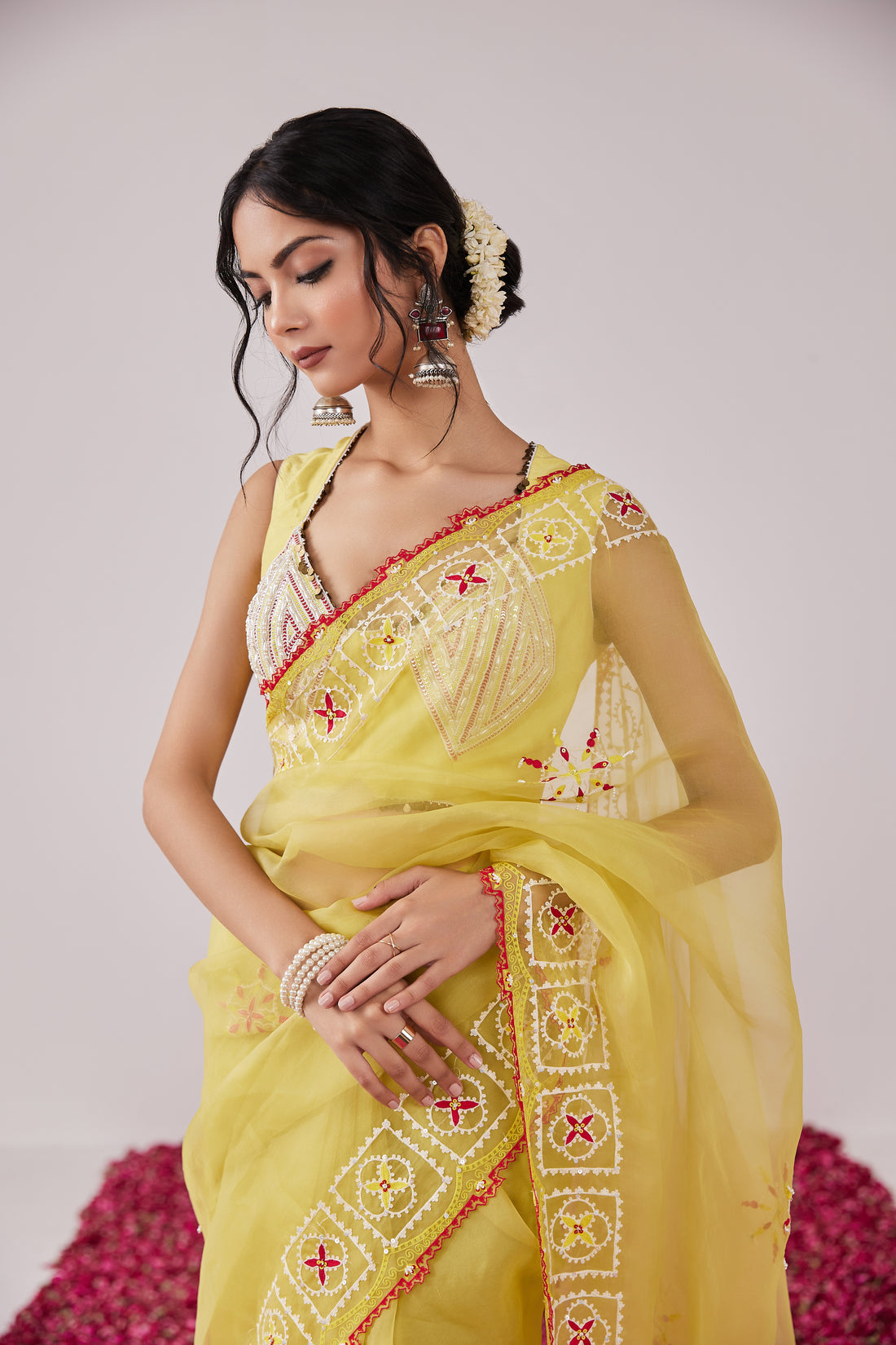 Reshami Raat yellow  Saree