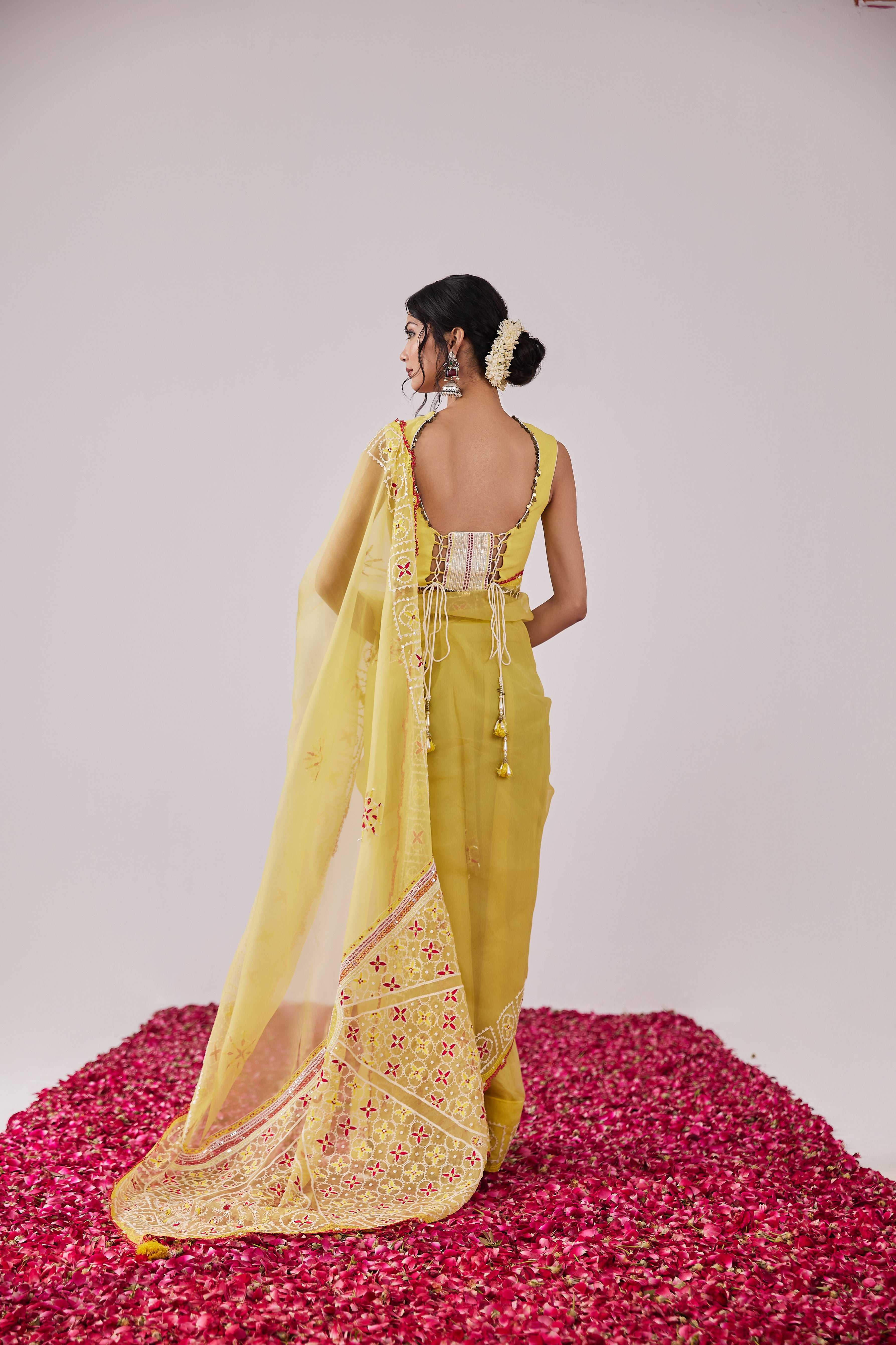 Reshami Raat yellow  Saree