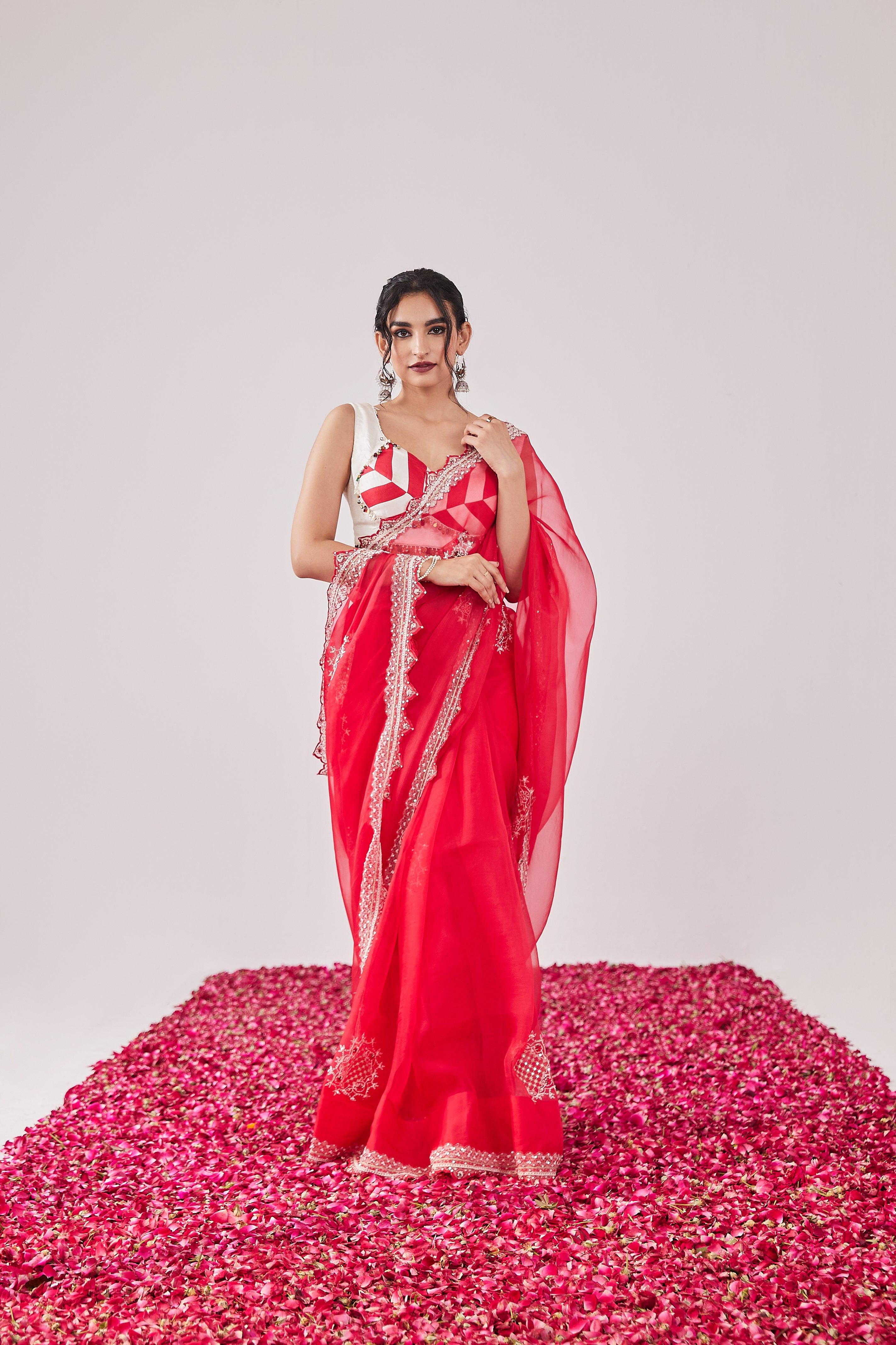 Reshami Raat Cherry Red Saree