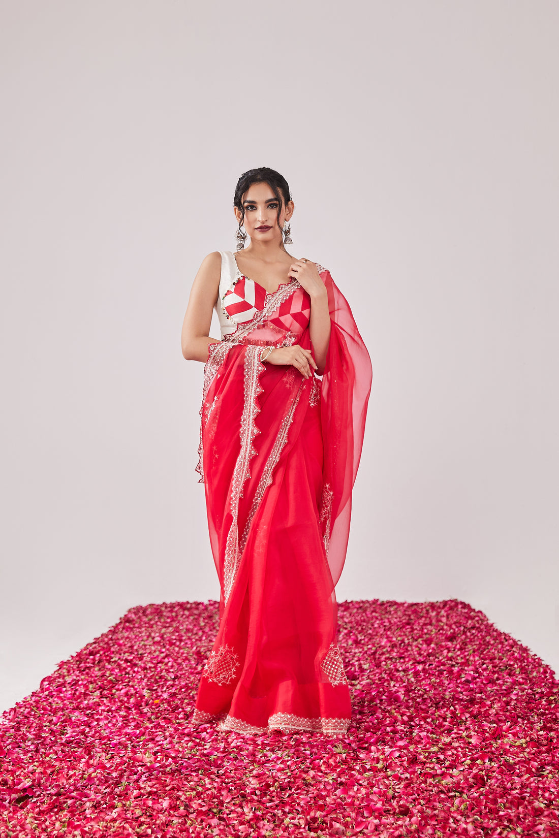 Reshami Raat Cherry Red Saree