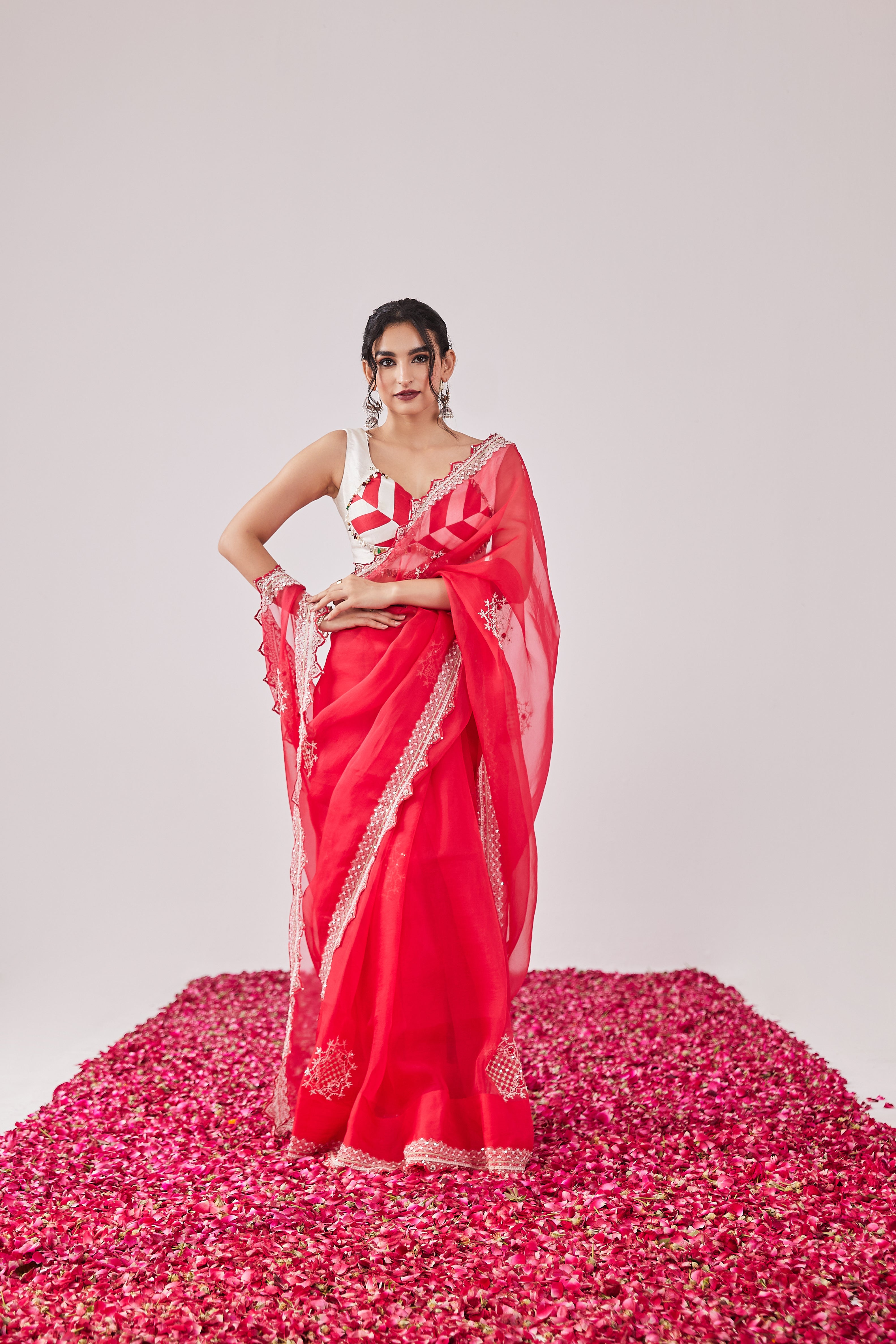 Reshami Raat Cherry Red Saree