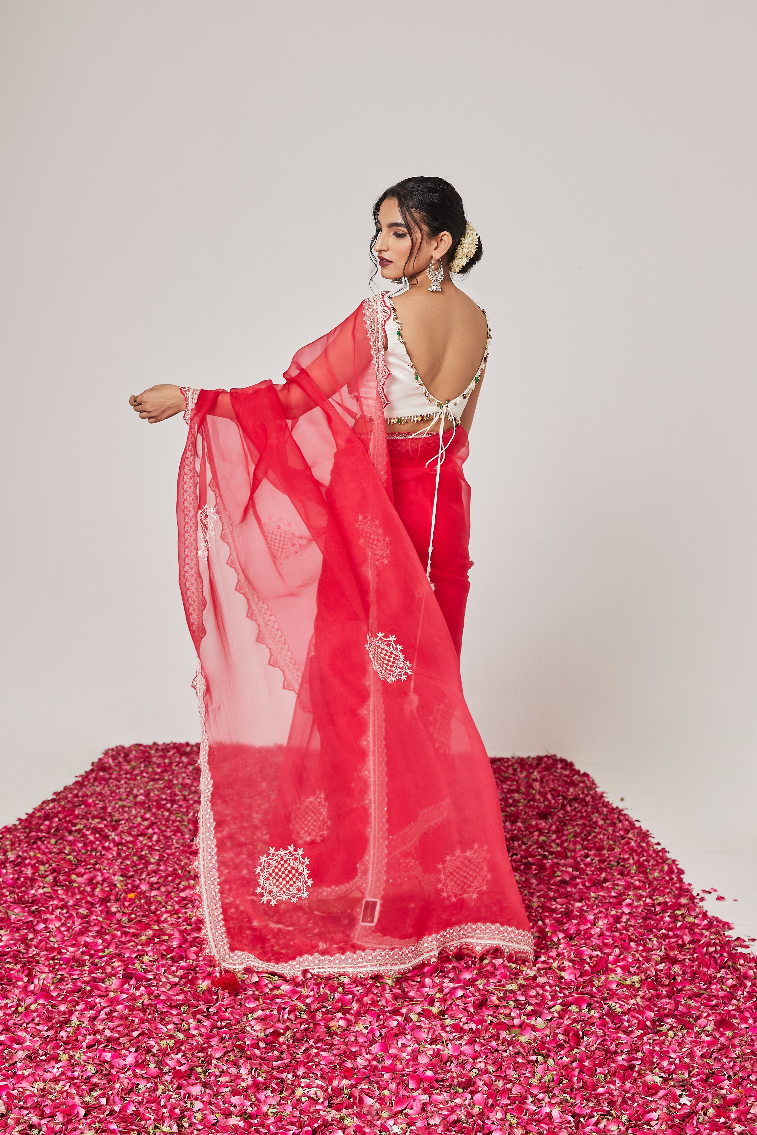 Reshami Raat Cherry Red Saree