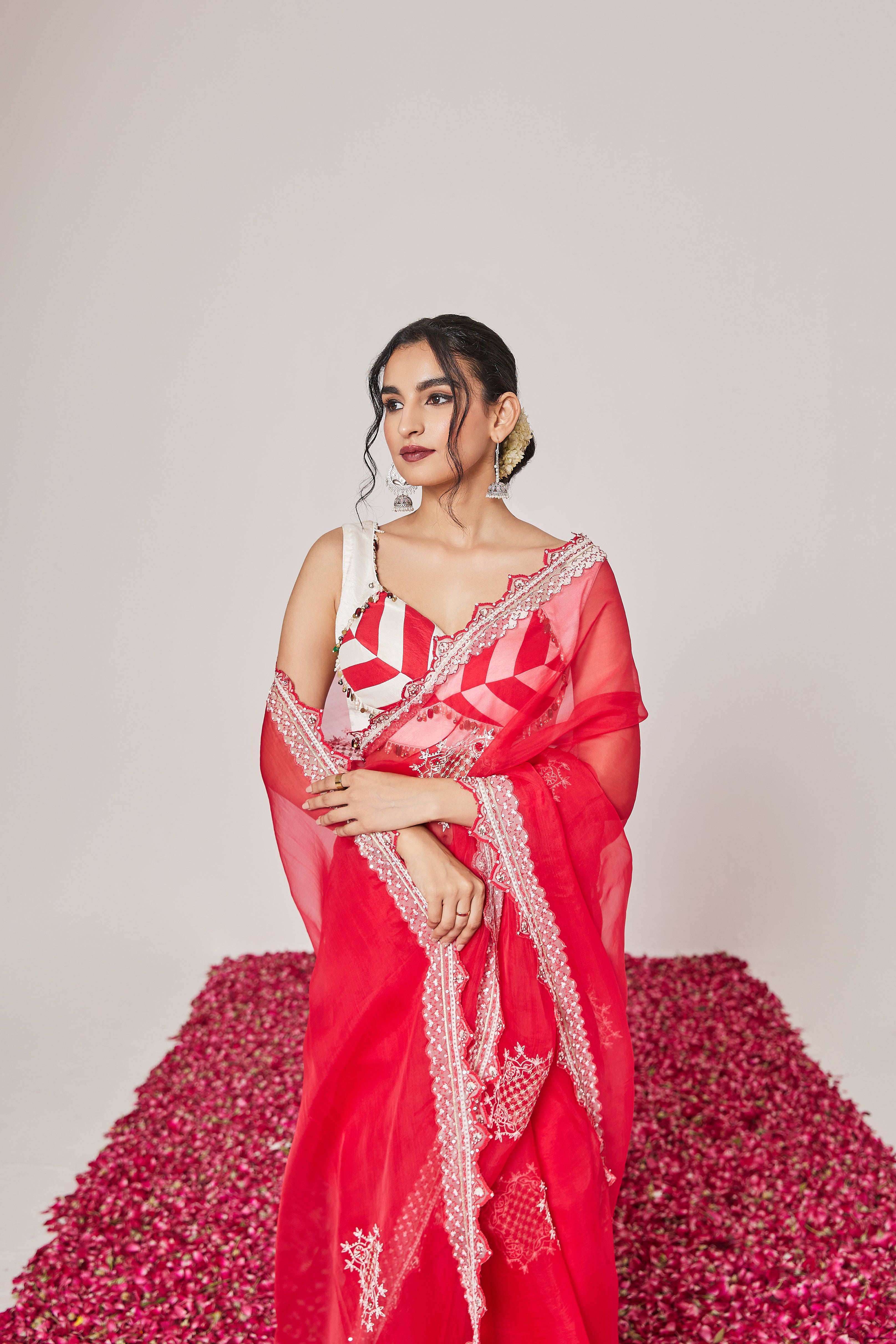 Reshami Raat Cherry Red Saree