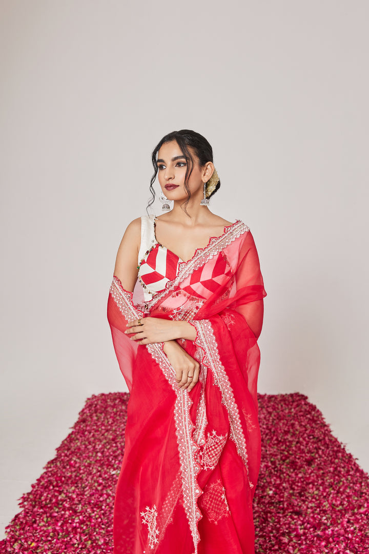 Reshami Raat Cherry Red Saree