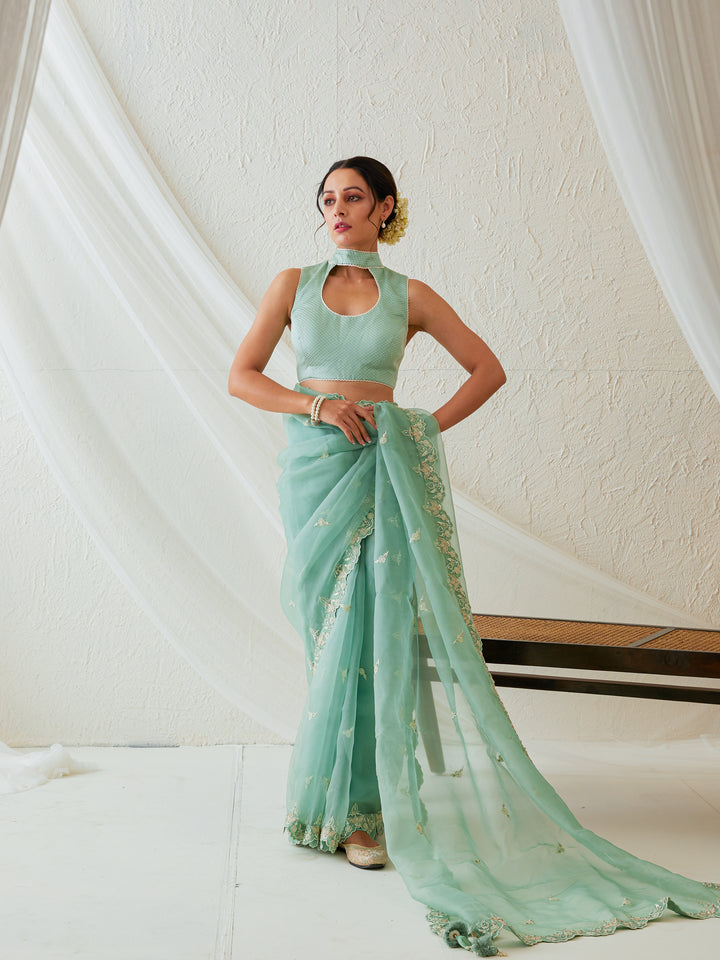 Reshami Raat  marine green saree
