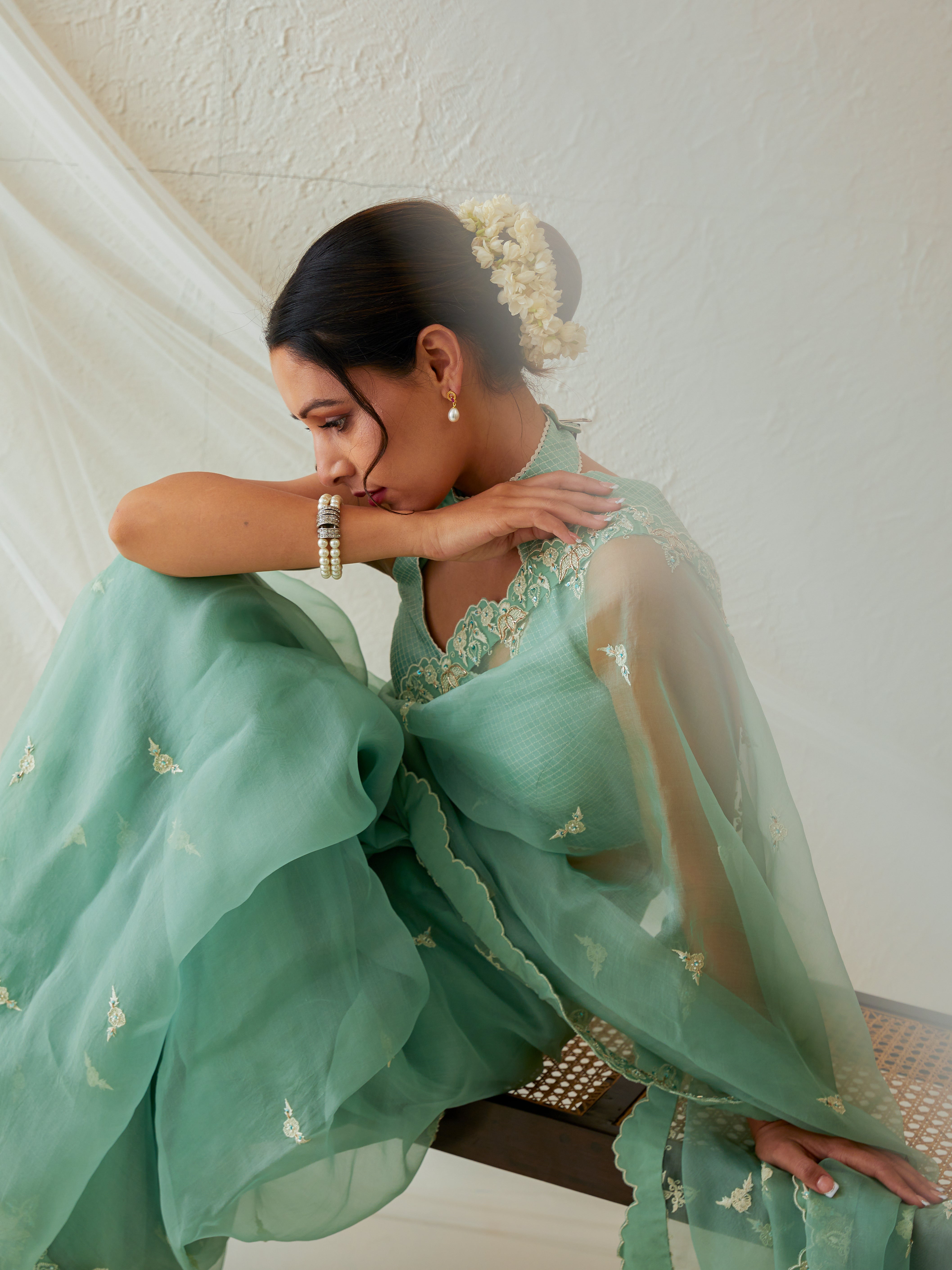 Reshami Raat  marine green saree