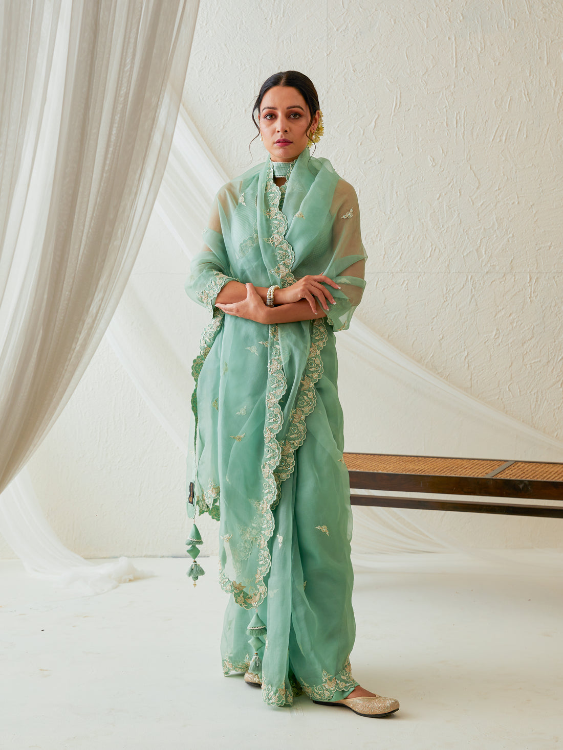 Reshami Raat  marine green saree