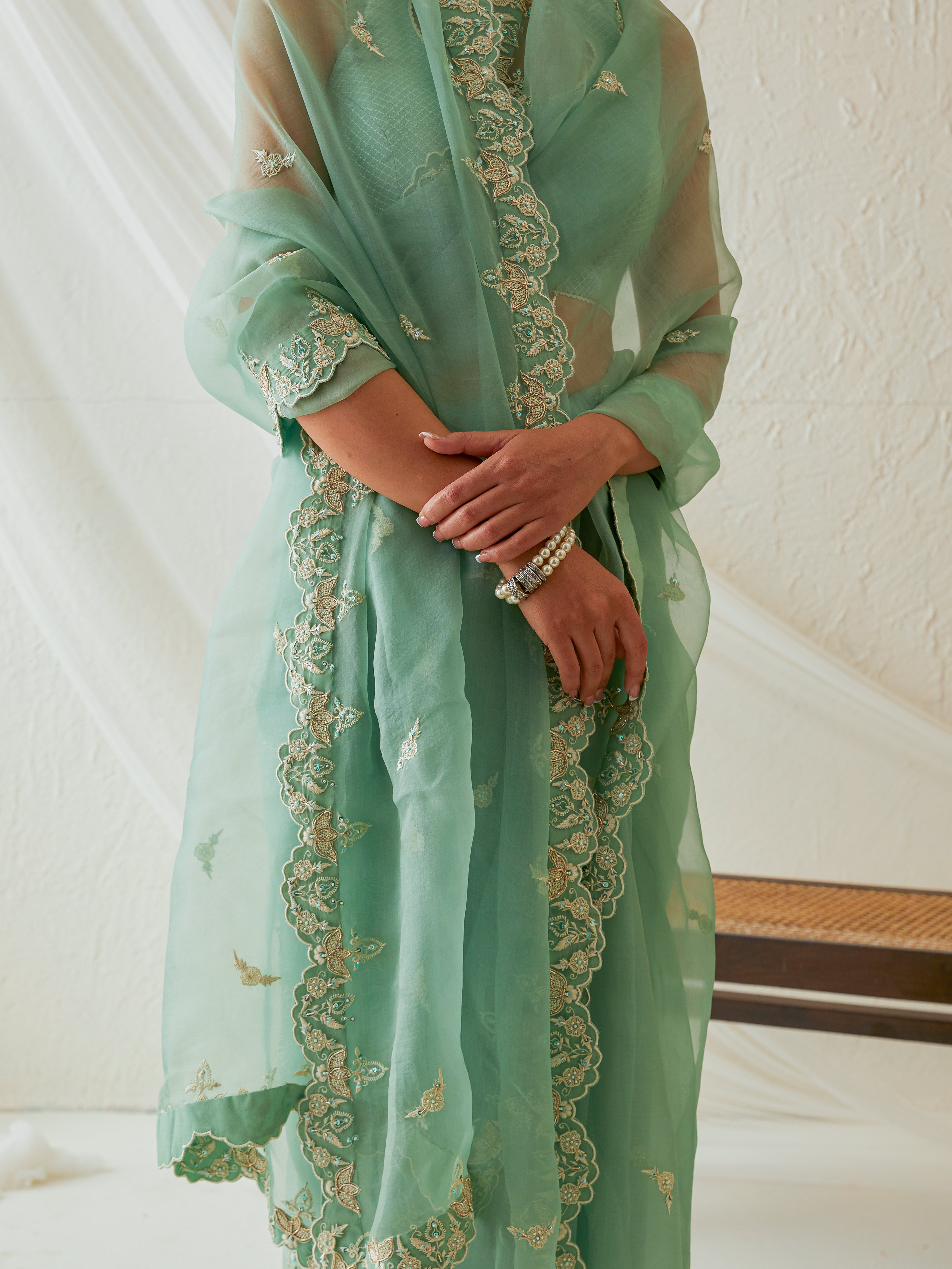 Reshami Raat  marine green saree