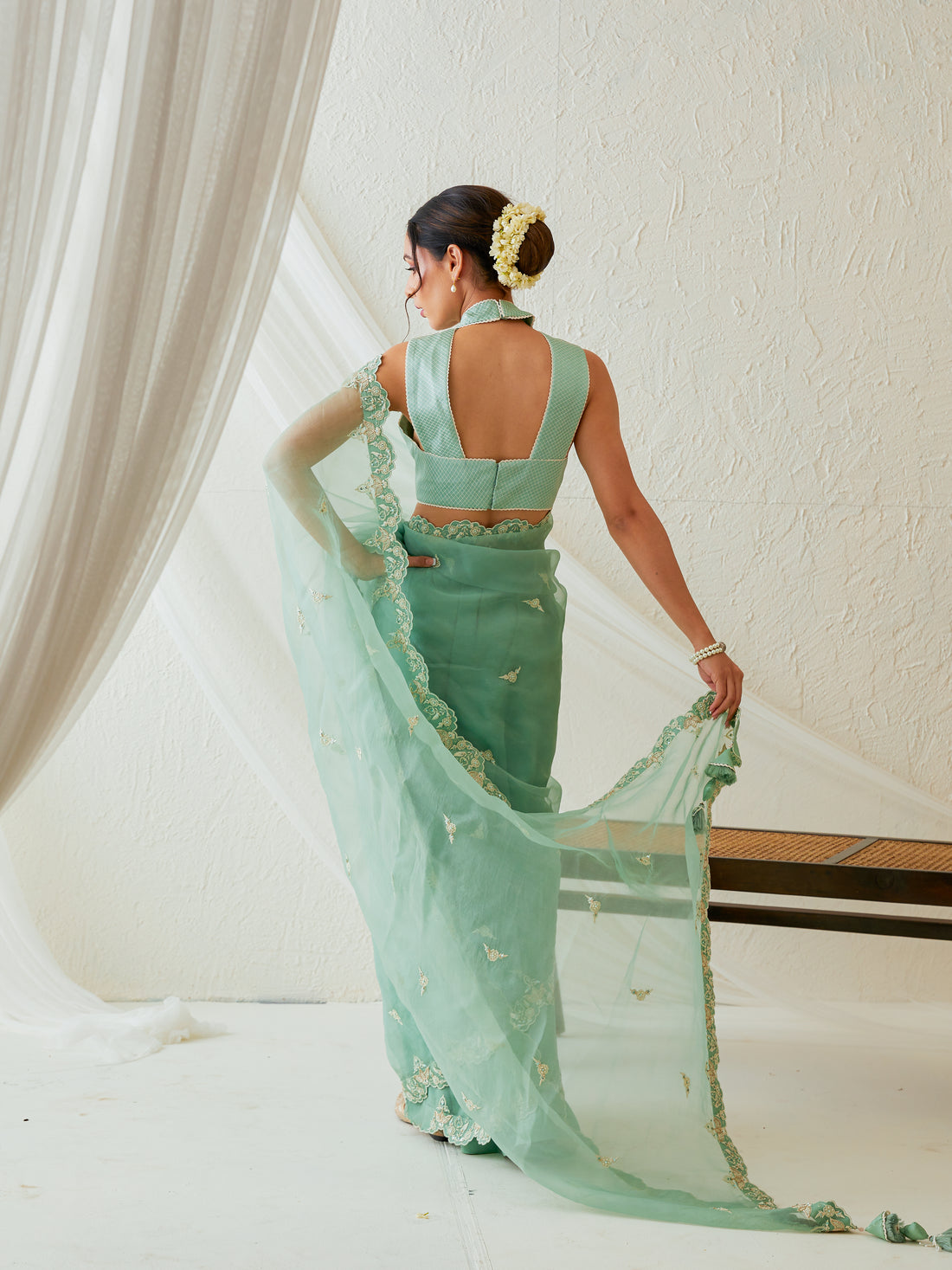 Reshami Raat  marine green saree