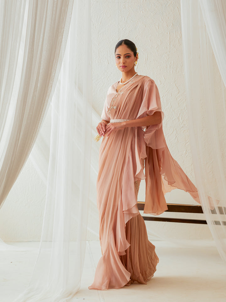 Reshami Raat pre drape peach nude