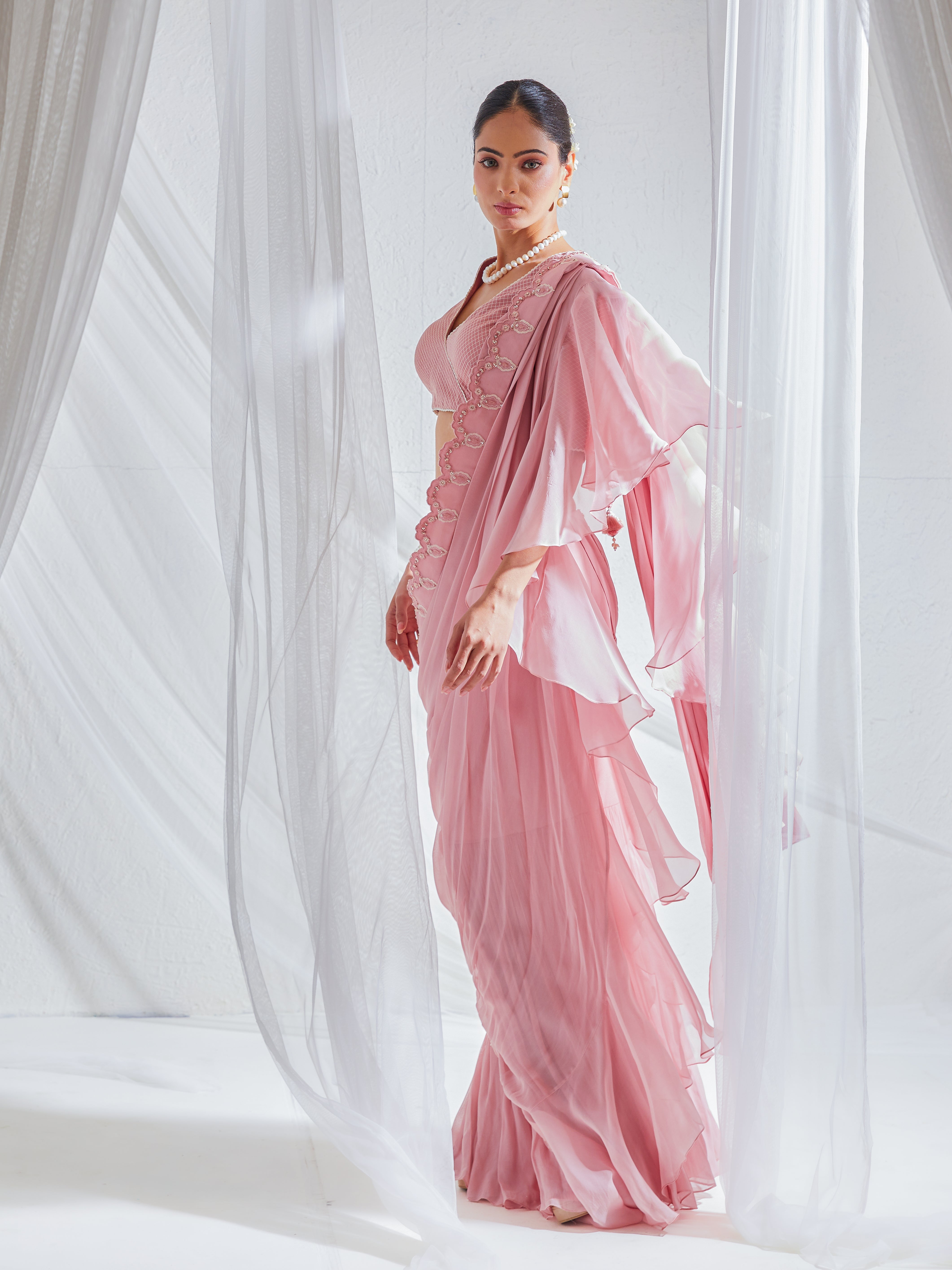 Reshami Raat Blush Pink Pre Drape Set