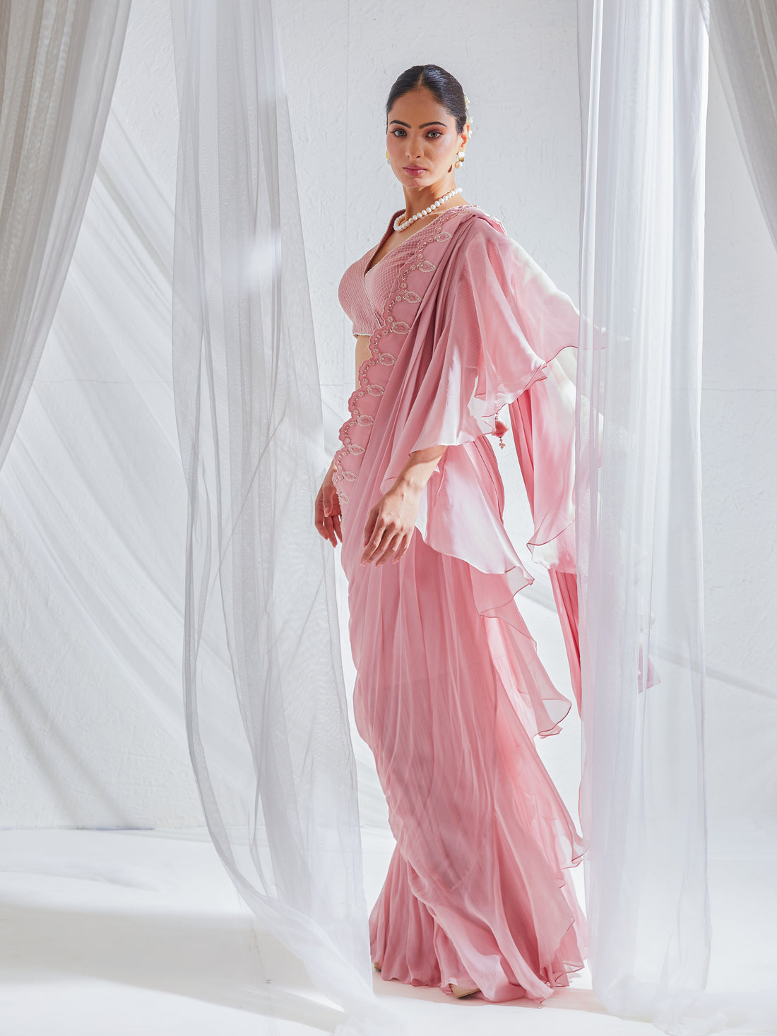 Reshami Raat Blush Pink Pre Drape Set