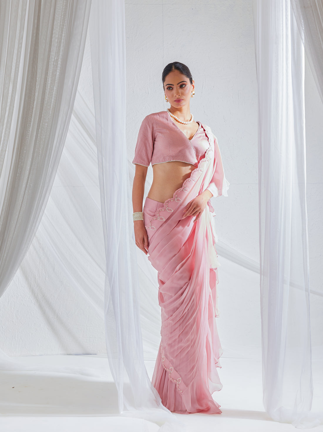 Reshami Raat Blush Pink Pre Drape Set