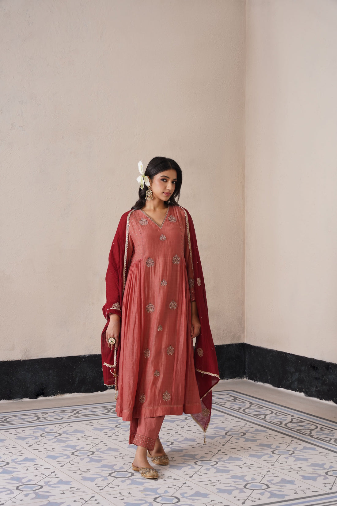 Peach Pink Pannel Kurta Set
