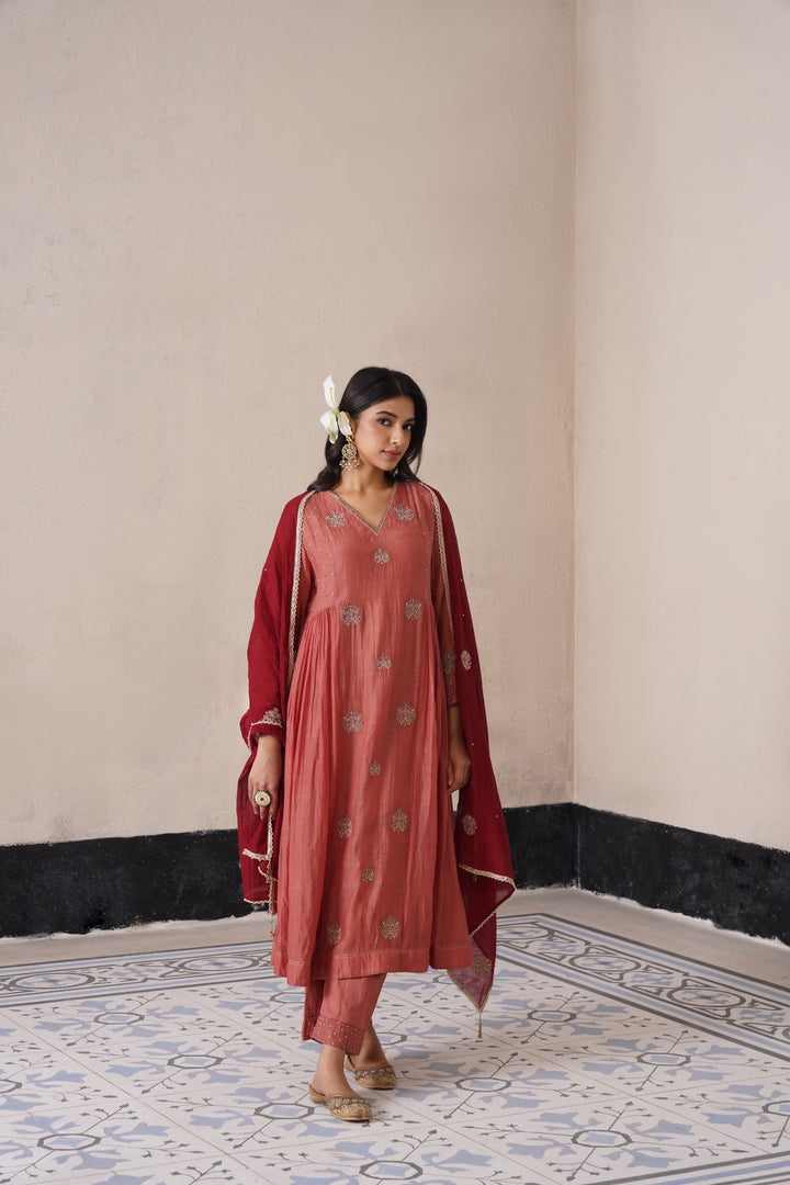 Peach Pink Pannel Kurta Set