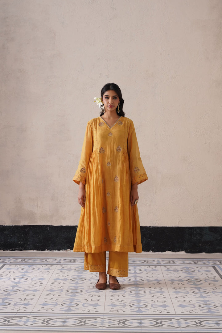 Yellow Pannel Kurta Set