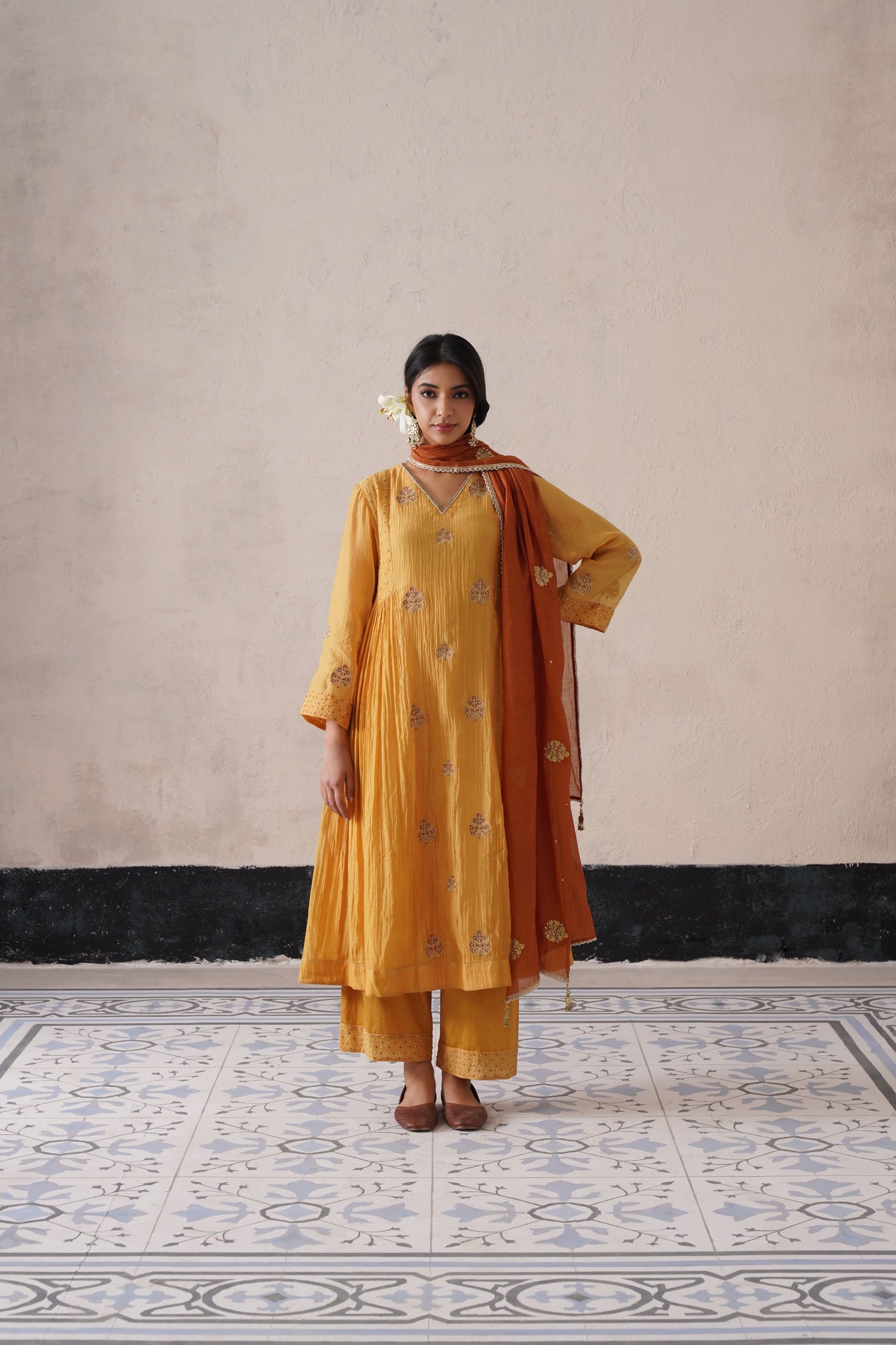 Yellow Pannel Kurta Set