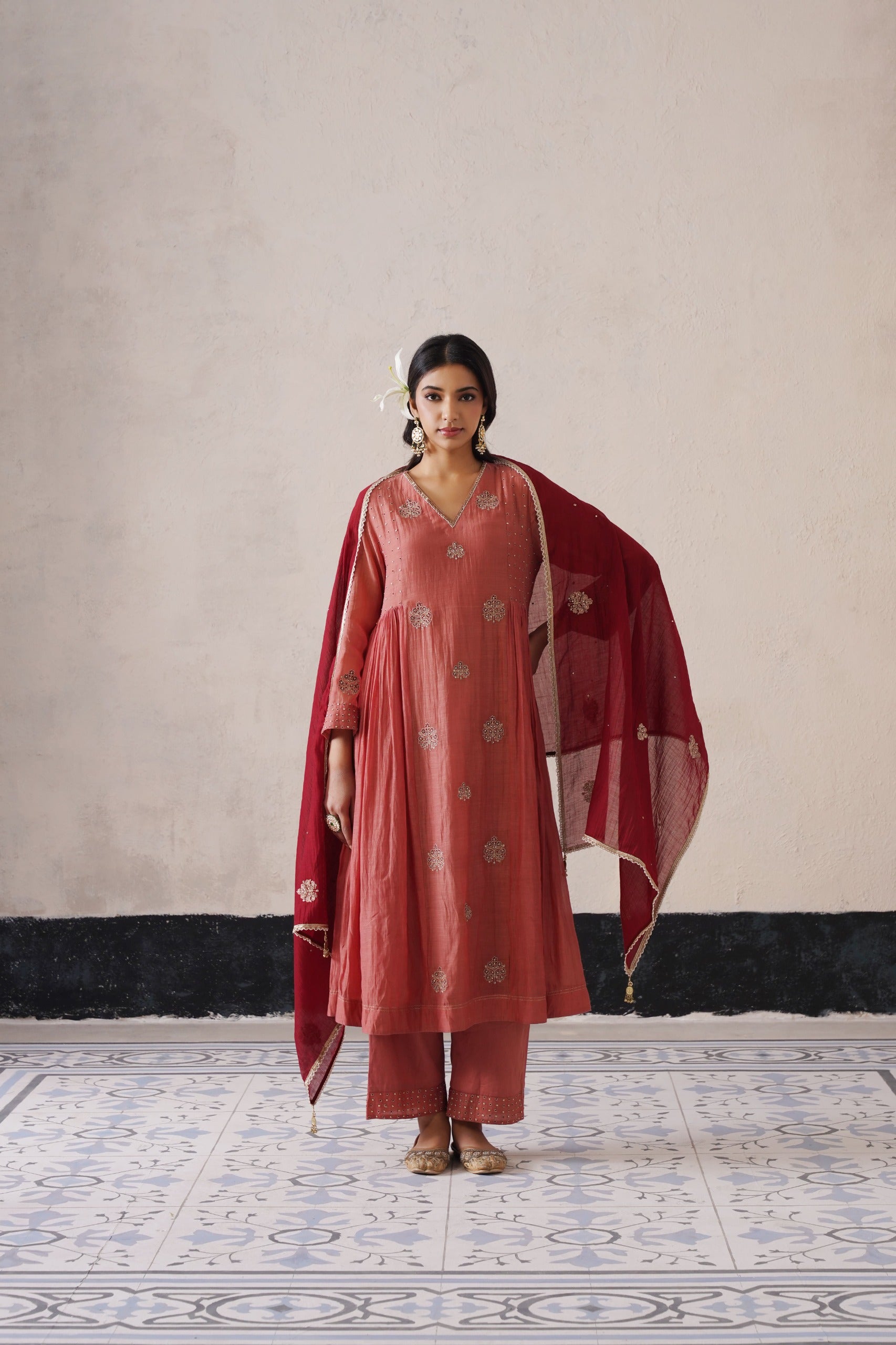 Peach Pink Pannel Kurta Set